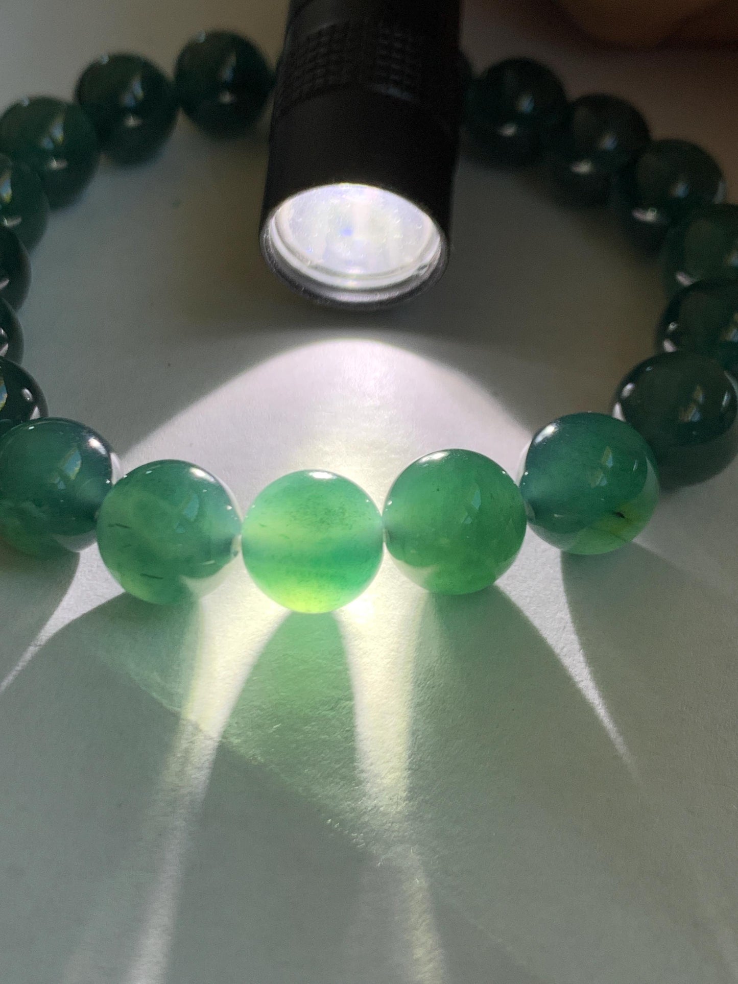 Natural Grade A Guatemalan Icy Translucent Dark Teal Green Jade Jadeite Beaded Bracelet Stretchy 9.8mm 7.25” 32g 天然冰危深蓝绿翡翠圆珠手串 WLZ400A