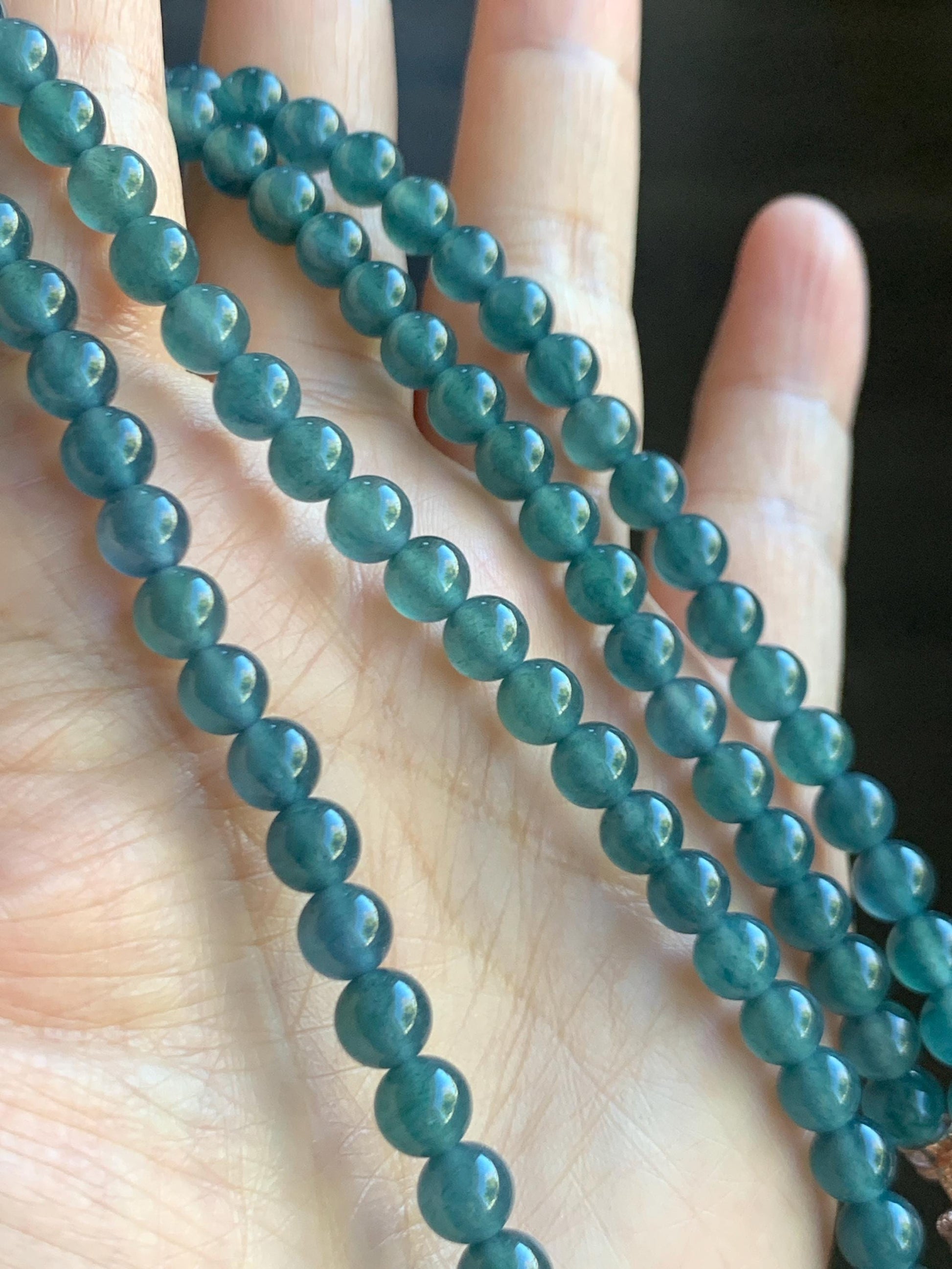 Grade A Natural Guatemalan Icy Highly Translucent Aegean Blue Jade Jadeite Beaded Necklace 5.9mm 23” 36g 天然冰危蓝翡翠圆珠项链 WXL308