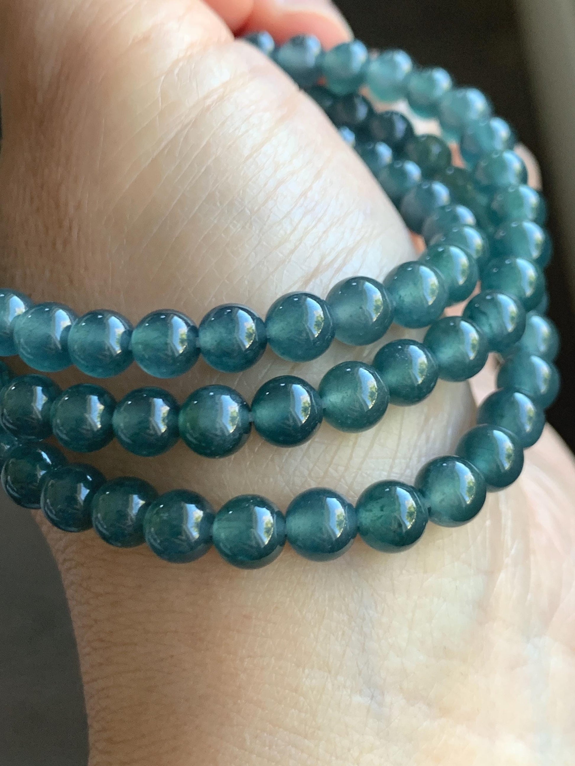Grade A Natural Guatemalan Icy Highly Translucent Aegean Blue Jade Jadeite Beaded Necklace 5.9mm 23” 36g 天然冰危蓝翡翠圆珠项链 WXL308