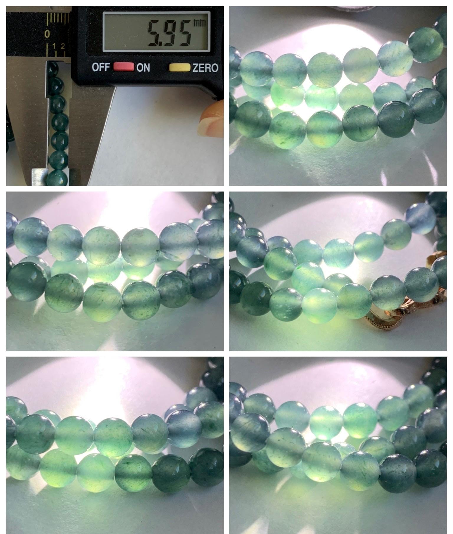 Grade A Natural Guatemalan Icy Highly Translucent Aegean Blue Jade Jadeite Beaded Necklace 5.9mm 23” 36g 天然冰危蓝翡翠圆珠项链 WXL308