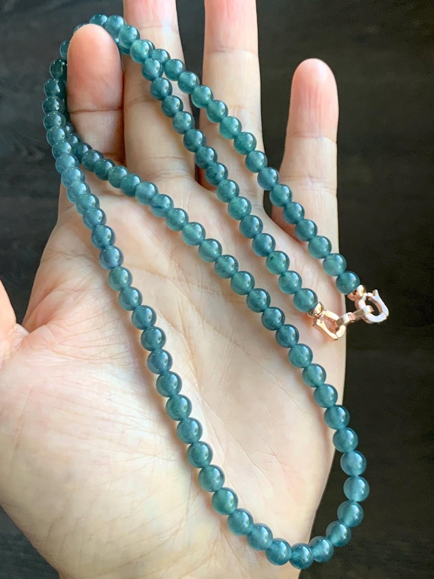 Grade A Natural Guatemalan Icy Highly Translucent Aegean Blue Jade Jadeite Beaded Necklace 5.9mm 23” 36g 天然冰危蓝翡翠圆珠项链 WXL308