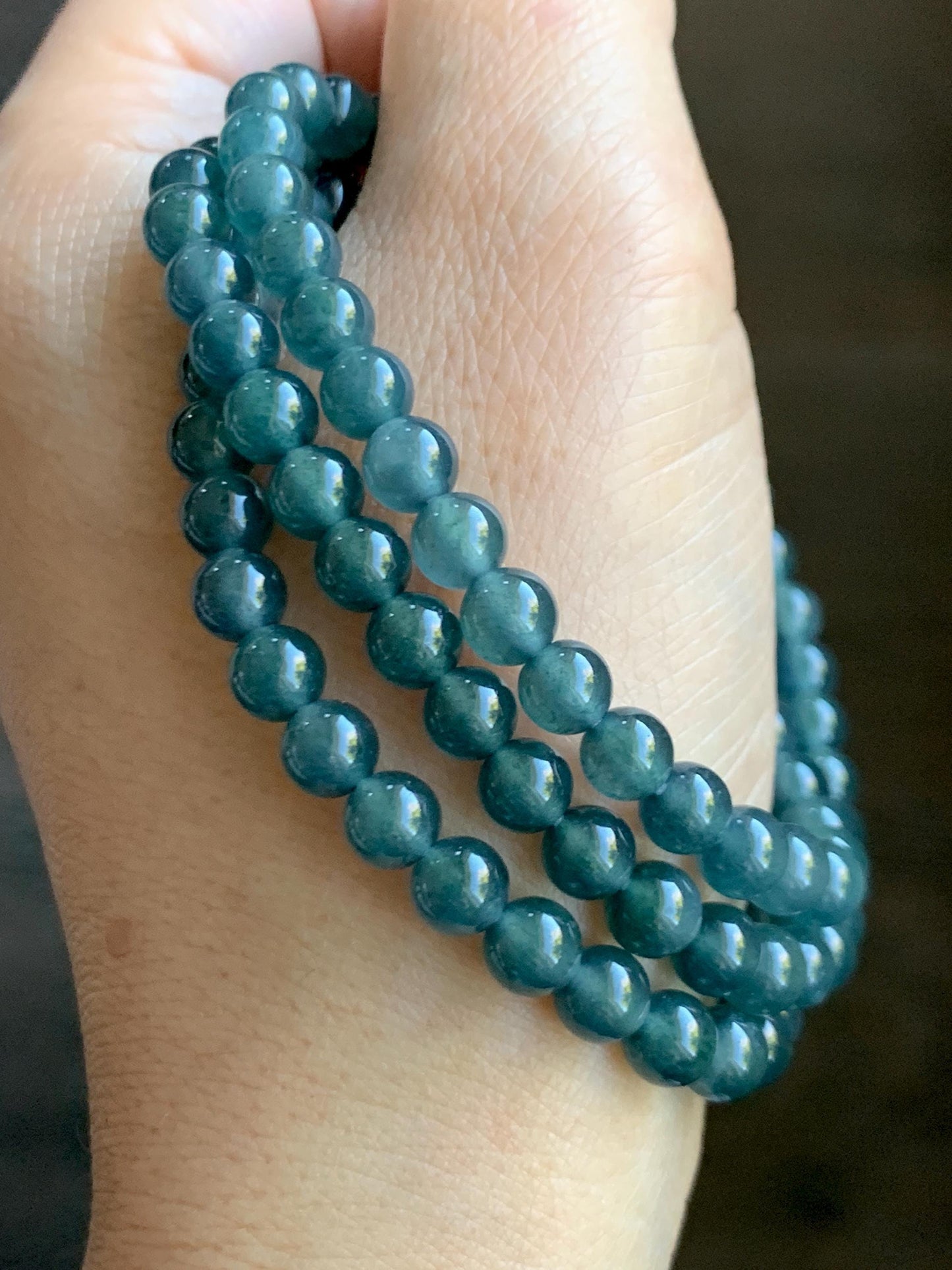 Grade A Natural Guatemalan Icy Highly Translucent Aegean Blue Jade Jadeite Beaded Necklace 5.9mm 23” 36g 天然冰危蓝翡翠圆珠项链 WXL308