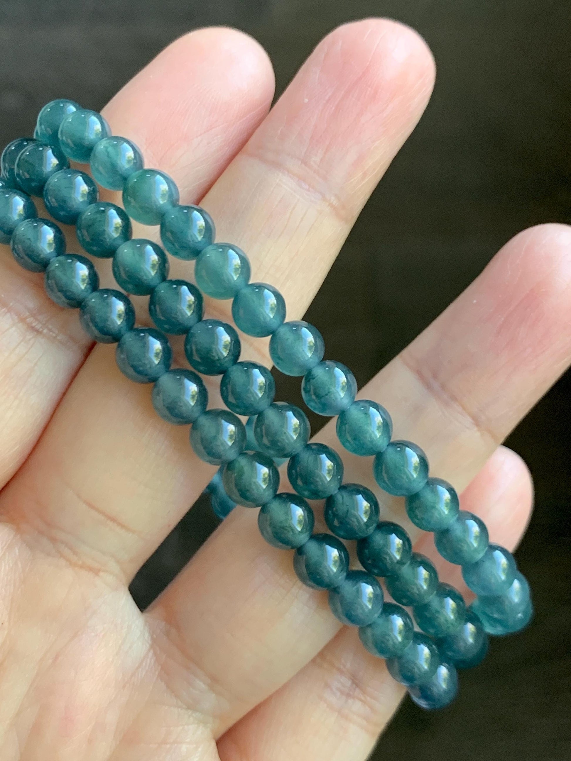 Grade A Natural Guatemalan Icy Highly Translucent Aegean Blue Jade Jadeite Beaded Necklace 5.9mm 23” 36g 天然冰危蓝翡翠圆珠项链 WXL308