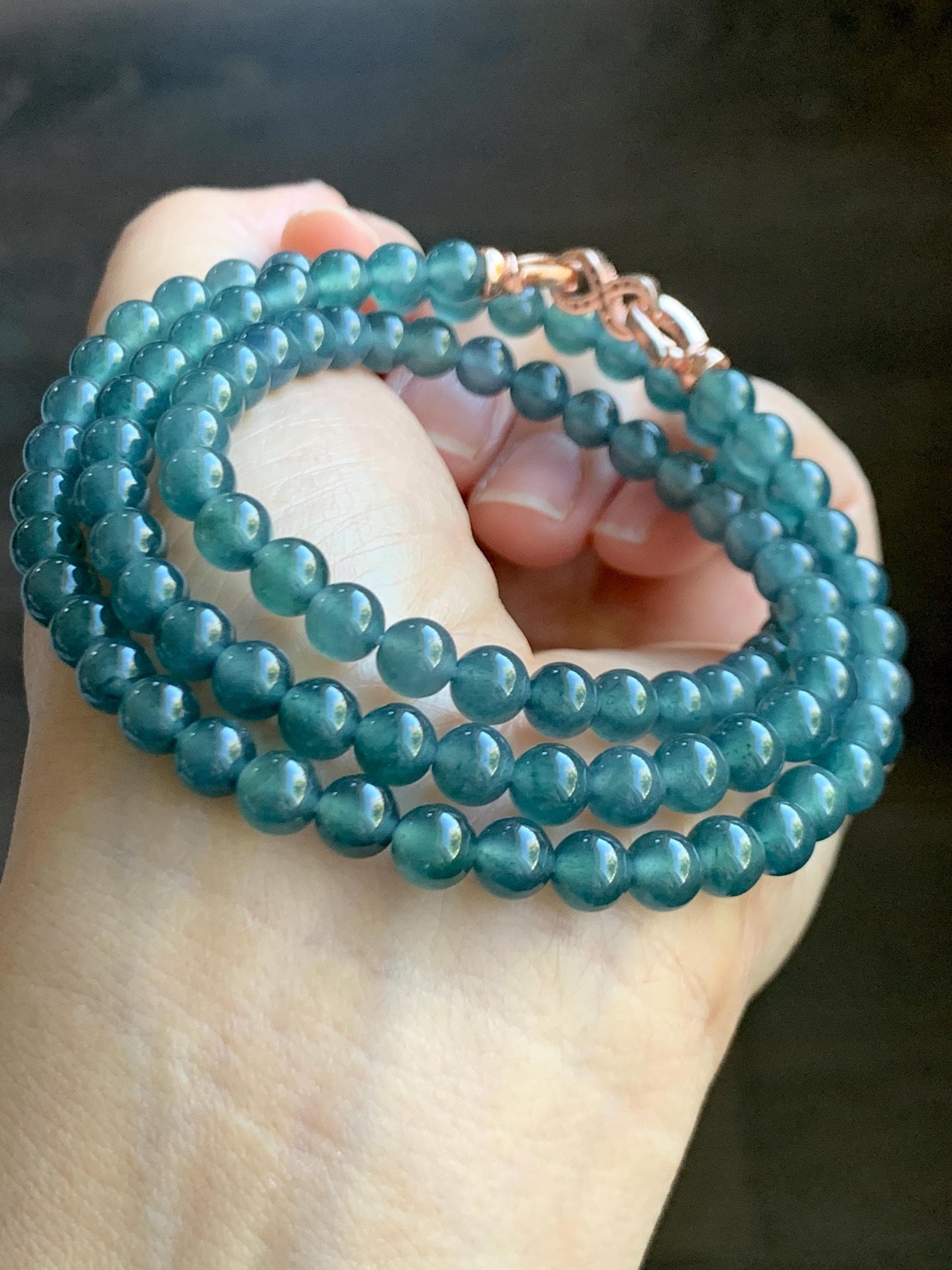 Grade A Natural Guatemalan Icy Highly Translucent Aegean Blue Jade Jadeite Beaded Necklace 5.9mm 23” 36g 天然冰危蓝翡翠圆珠项链 WXL308
