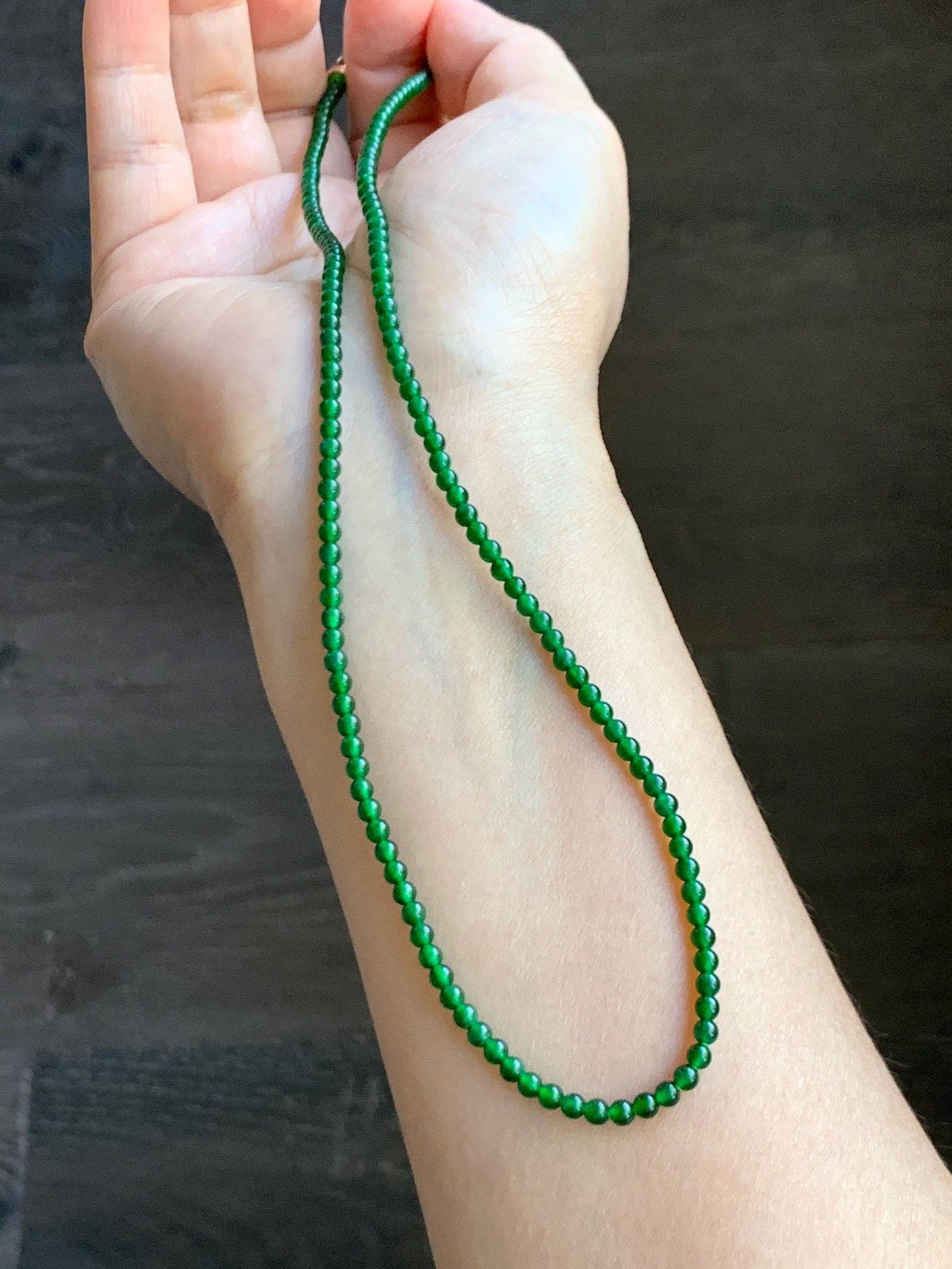 Natural Grade A Guatemalan Icy Translucent Vibrant Green Jade Jadeite Petite Beads Beaded Necklace 3mm 19" 10g 天然冰危绿翡翠小圆珠项链 WLX550