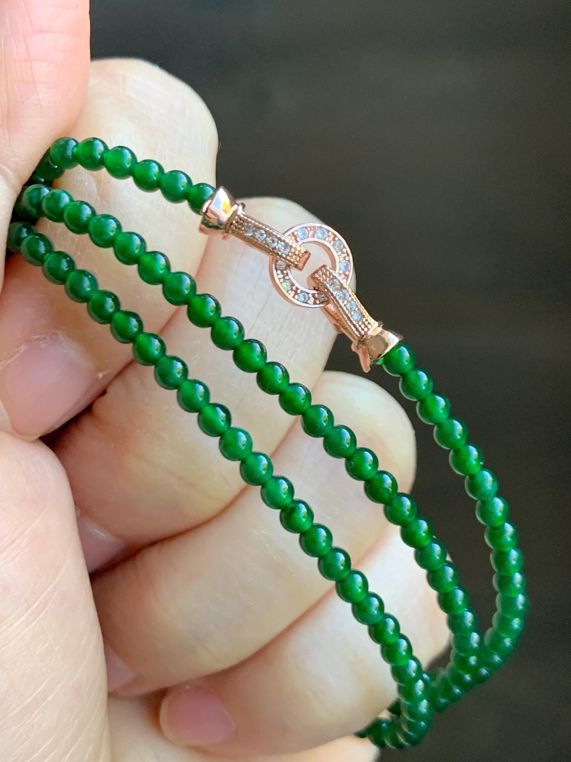 Natural Grade A Guatemalan Icy Translucent Vibrant Green Jade Jadeite Petite Beads Beaded Necklace 3mm 19" 10g 天然冰危绿翡翠小圆珠项链 WLX550