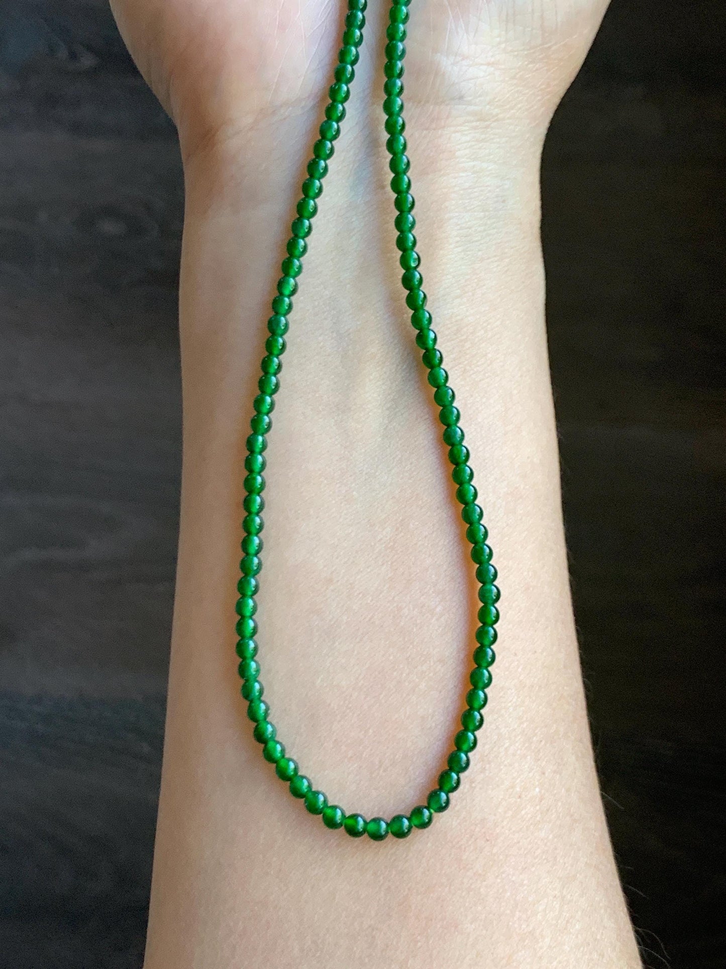 Natural Grade A Guatemalan Icy Translucent Vibrant Green Jade Jadeite Petite Beads Beaded Necklace 3mm 19" 10g 天然冰危绿翡翠小圆珠项链 WLX550