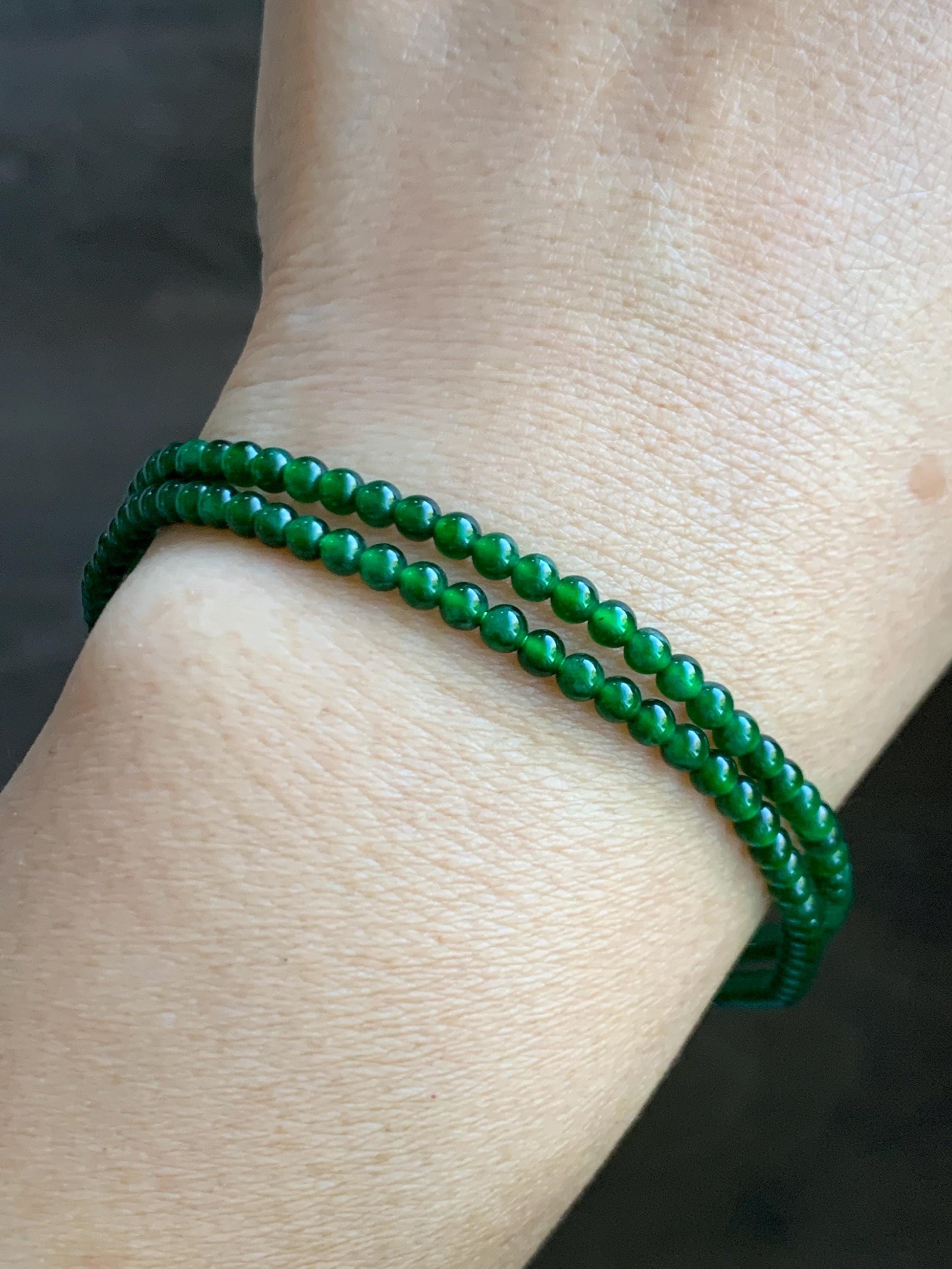 Natural Grade A Guatemalan Icy Translucent Vibrant Green Jade Jadeite Petite Beads Beaded Necklace 3mm 19" 10g 天然冰危绿翡翠小圆珠项链 WLX550