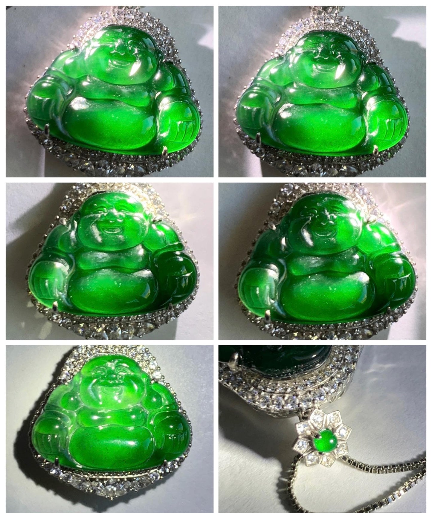 Certified Natural Grade A Guatemalan Icy Translucent Vibrant Green Jade Jadeite Buddha Pendant Sterling Silver 7.64g 天然冰危绿翡翠佛公吊坠 1001