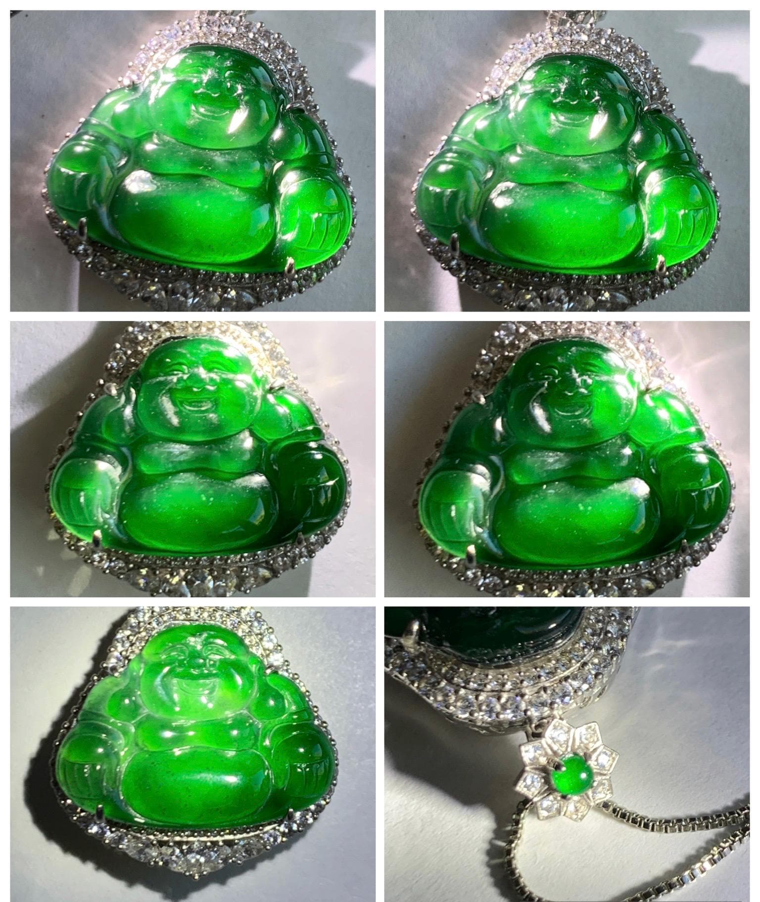 Certified Natural Grade A Guatemalan Icy Translucent Vibrant Green Jade Jadeite Buddha Pendant Sterling Silver 7.64g 天然冰危绿翡翠佛公吊坠 1001
