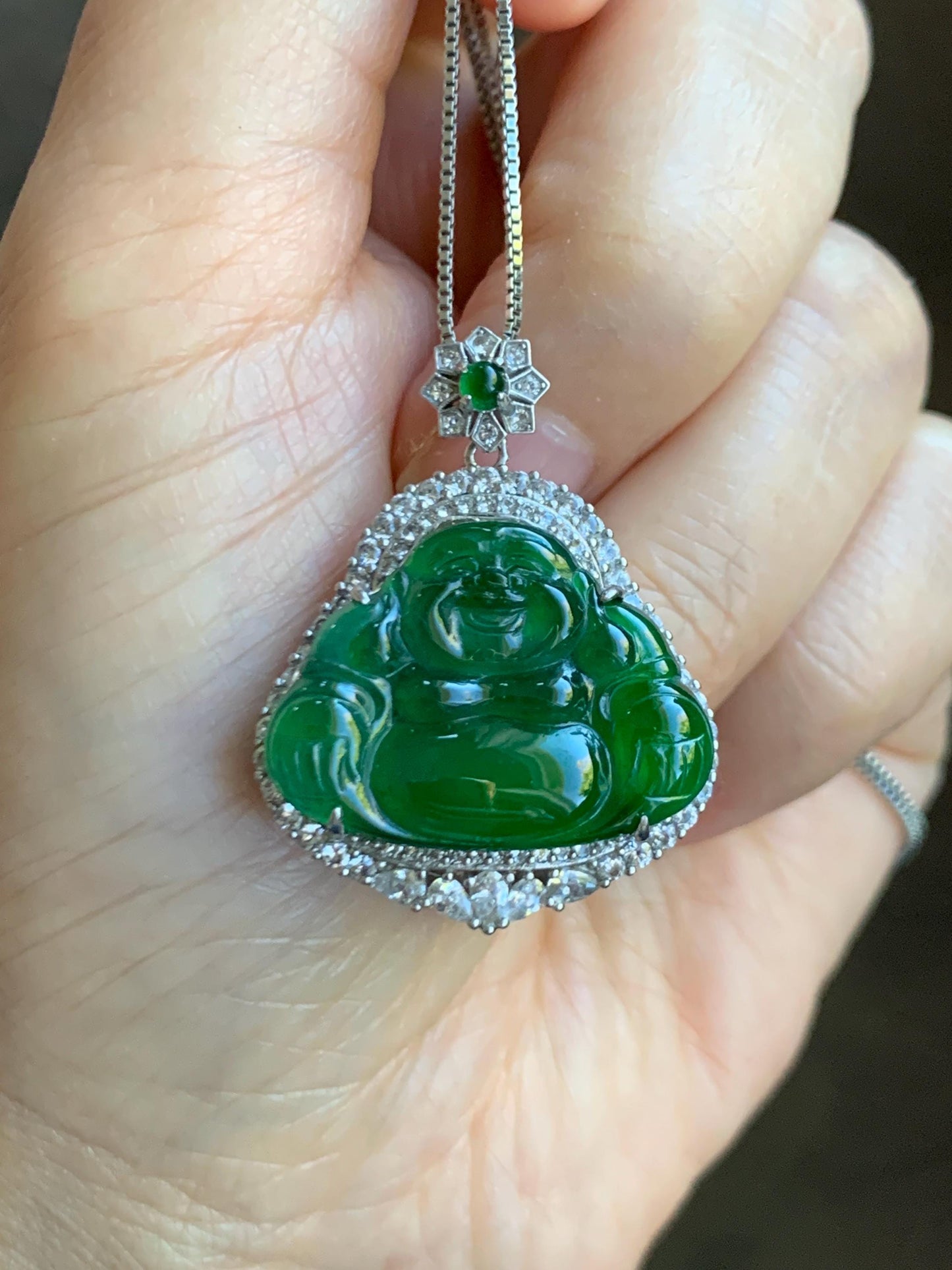 Certified Natural Grade A Guatemalan Icy Translucent Vibrant Green Jade Jadeite Buddha Pendant Sterling Silver 7.64g 天然冰危绿翡翠佛公吊坠 1001