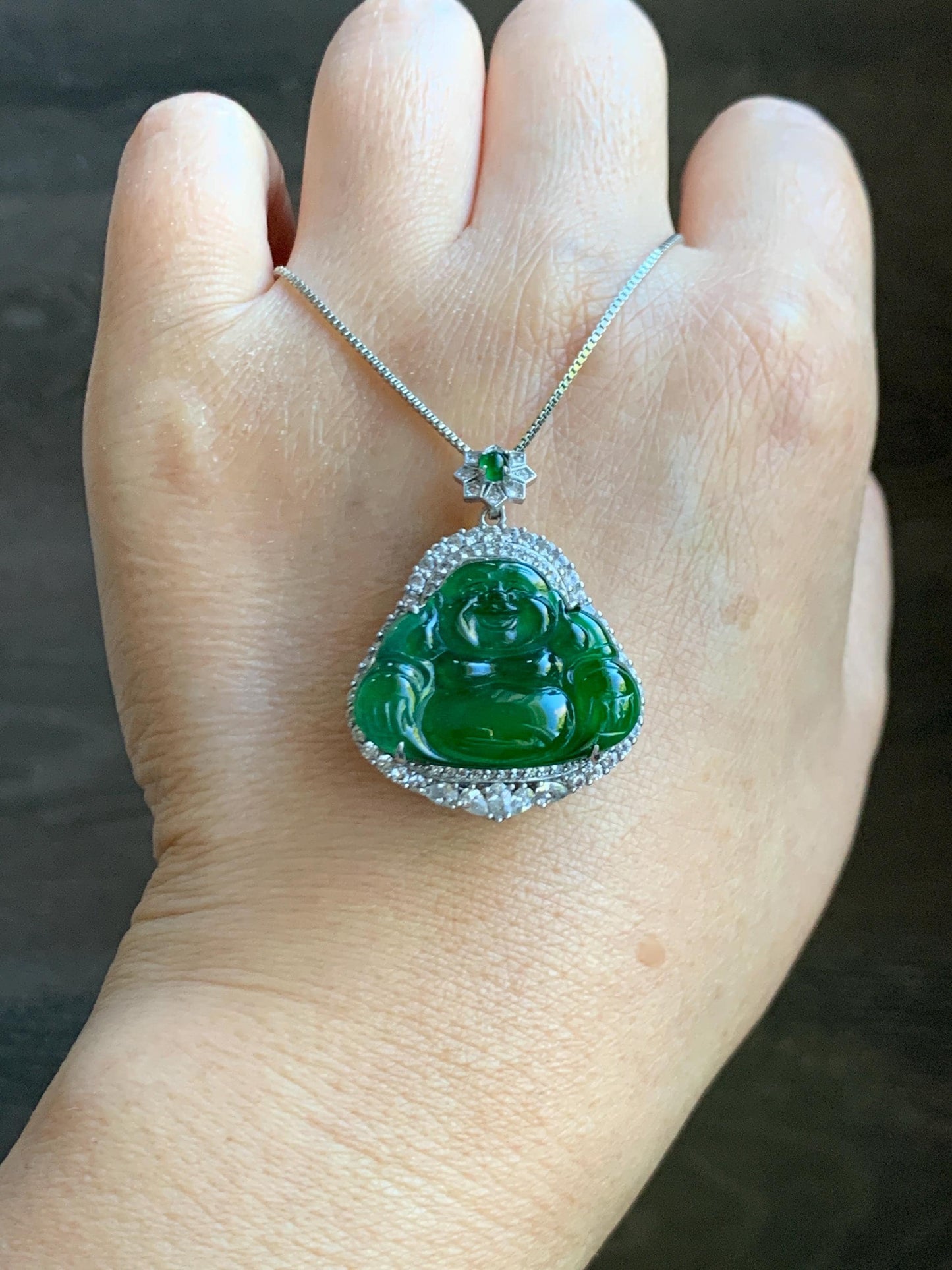 Certified Natural Grade A Guatemalan Icy Translucent Vibrant Green Jade Jadeite Buddha Pendant Sterling Silver 7.64g 天然冰危绿翡翠佛公吊坠 1001