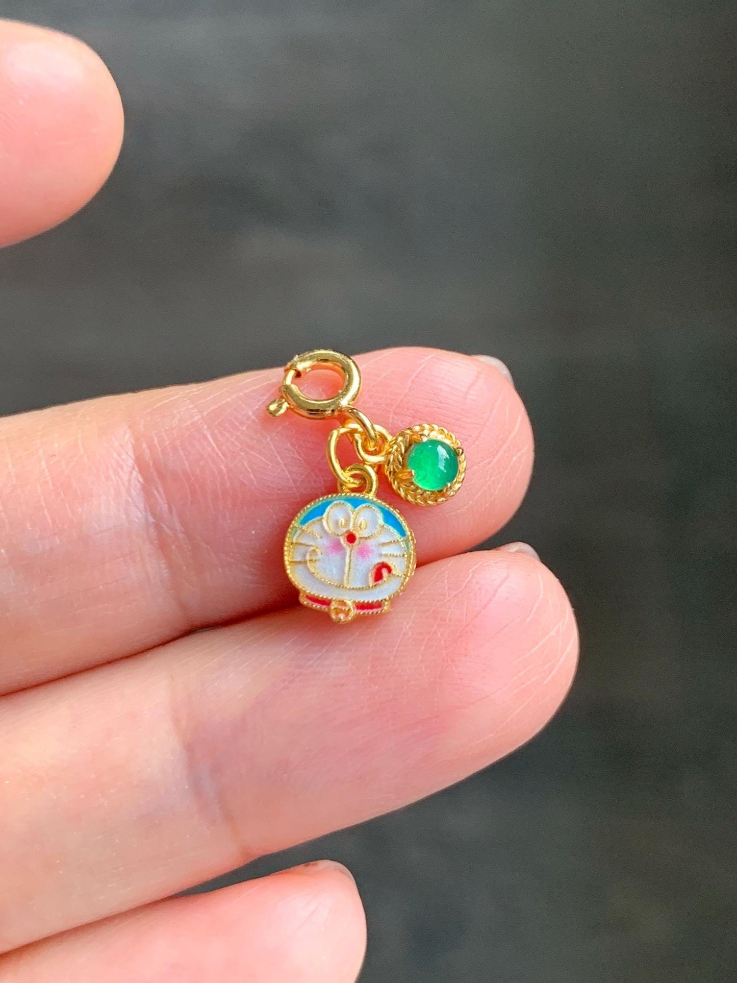 Natural Grade A Guatemalan Icy Translucent Vibrant Green Jade Jadeite Enamel Petite Charm Pendant Sterling Silver 天然冰危绿翡翠小潘多拉吊坠 WPD480