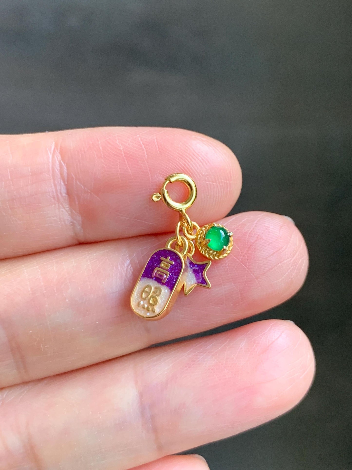 Natural Grade A Guatemalan Icy Translucent Vibrant Green Jade Jadeite Enamel Petite Charm Pendant Sterling Silver 天然冰危绿翡翠小潘多拉吊坠 WPD480