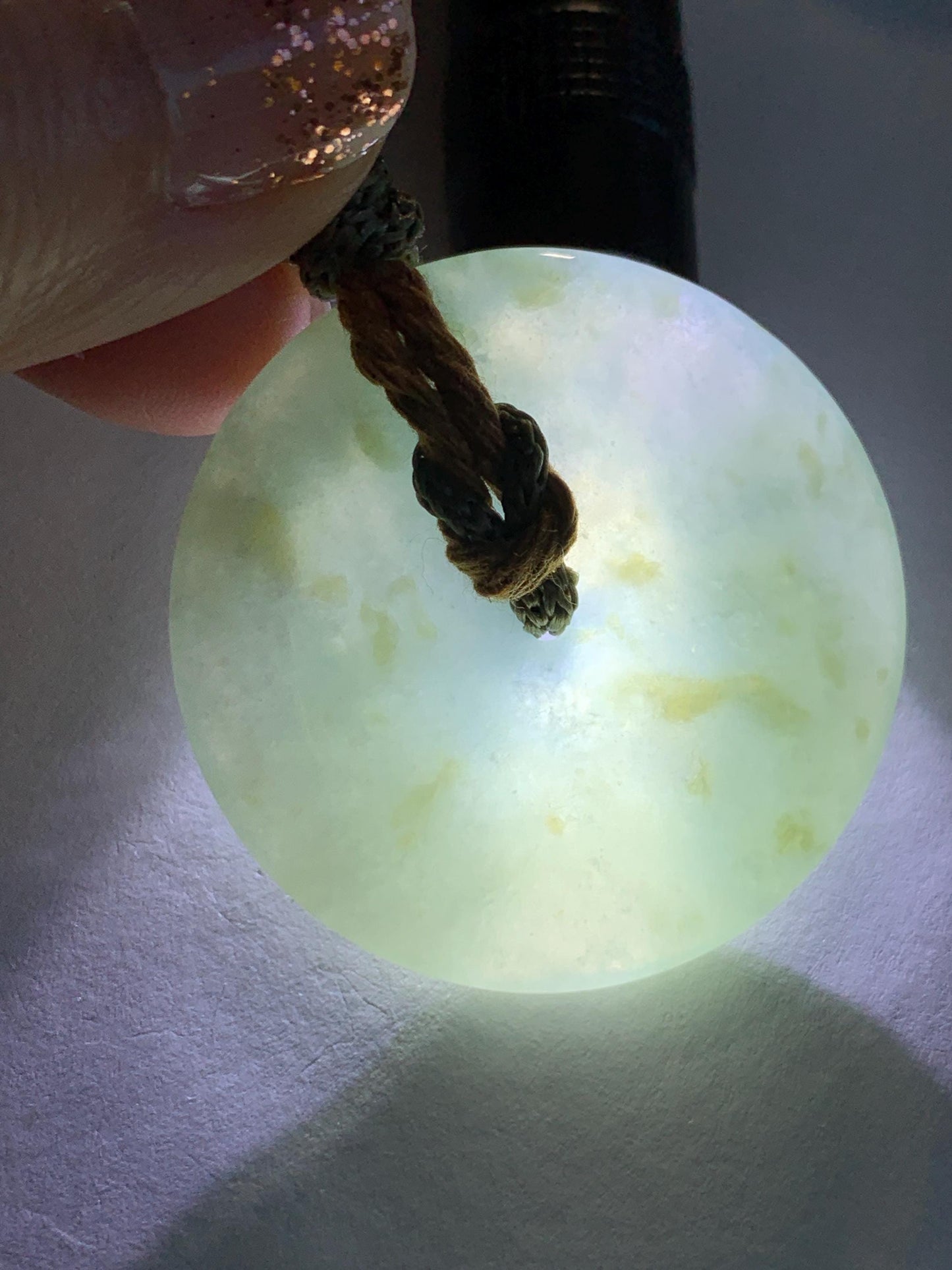Natural Grade A Icy Translucent Pastel Green Jade Jadeite Ping An Kou Donut Pendant Rope Necklace 26" 21g 天然冰浅绿色翡翠平安扣吊坠项链 MQQ550C