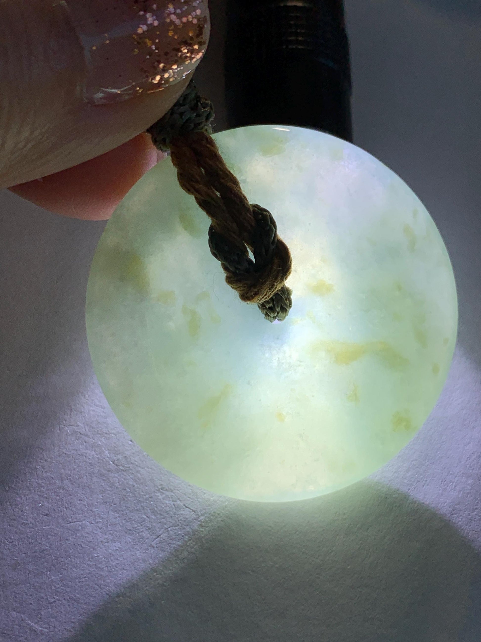 Natural Grade A Icy Translucent Pastel Green Jade Jadeite Ping An Kou Donut Pendant Rope Necklace 26" 21g 天然冰浅绿色翡翠平安扣吊坠项链 MQQ550C