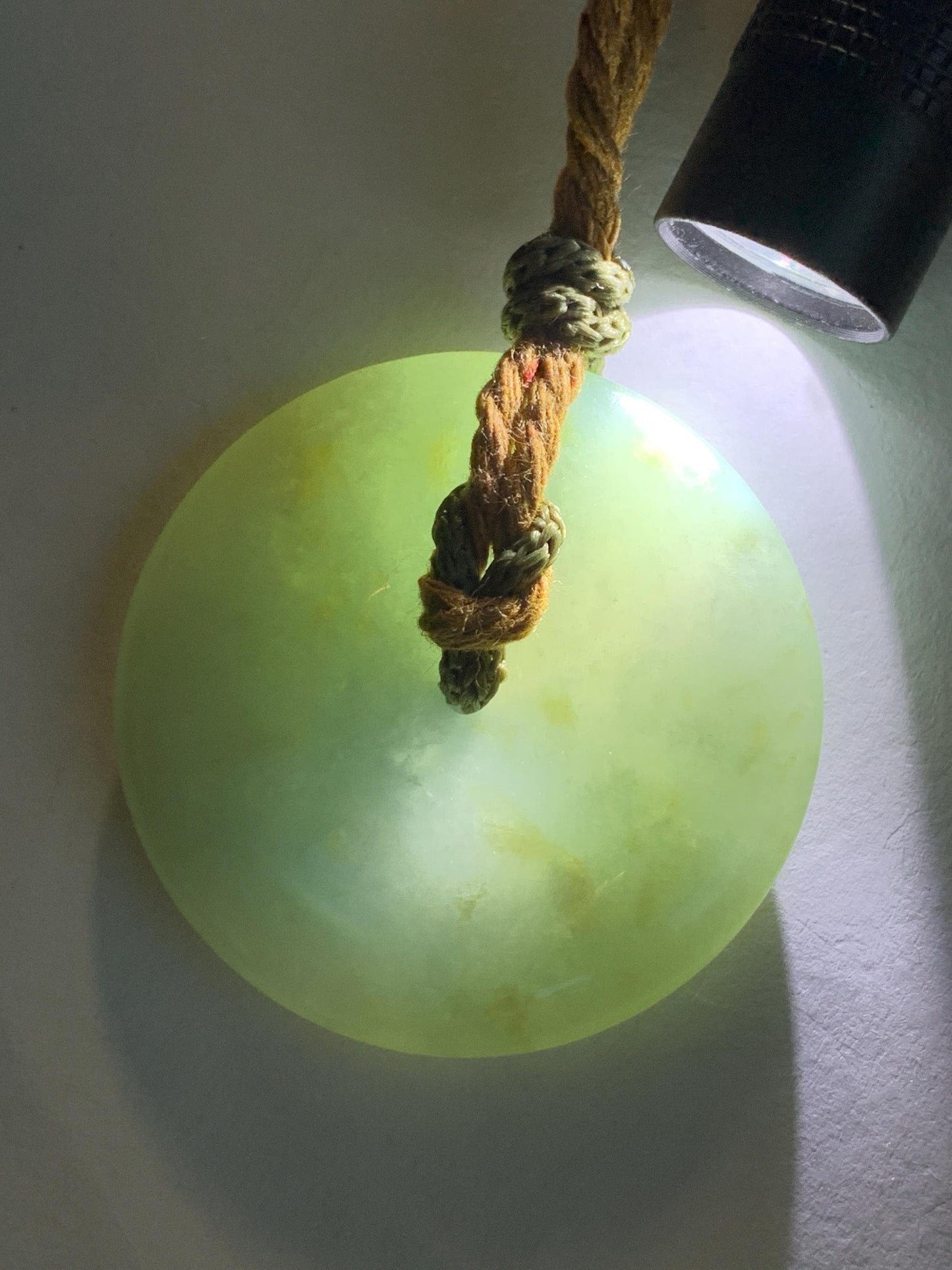 Natural Grade A Icy Translucent Pastel Green Jade Jadeite Ping An Kou Donut Pendant Rope Necklace 26" 21g 天然冰浅绿色翡翠平安扣吊坠项链 MQQ550C