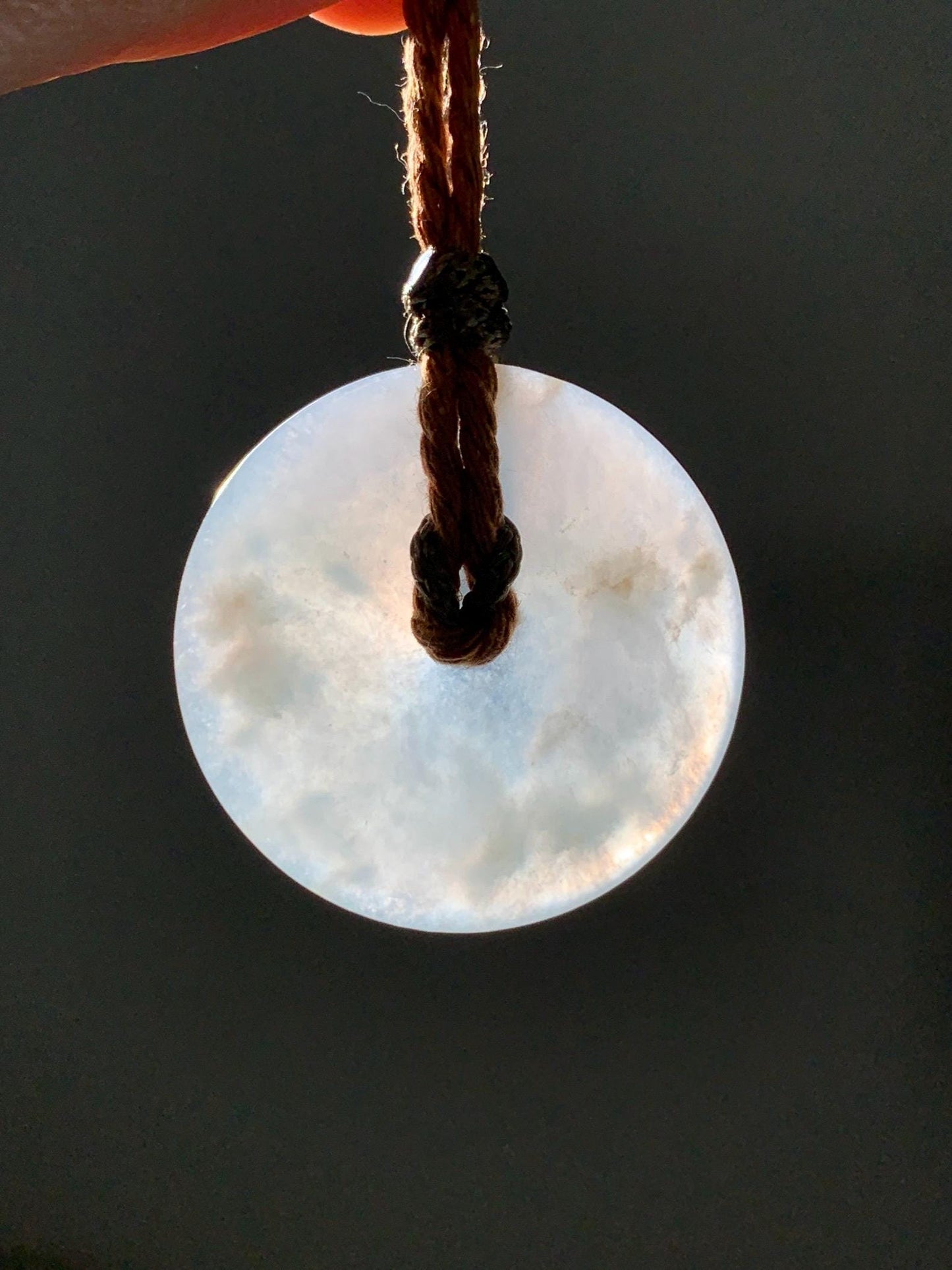 Natural Grade A Icy Translucent Pastel Sage Green Jade Jadeite Ping An Kou Donut Pendant Rope Necklace 26" 18g 天然冰浅绿色翡翠平安扣吊坠项链 MQQ550B