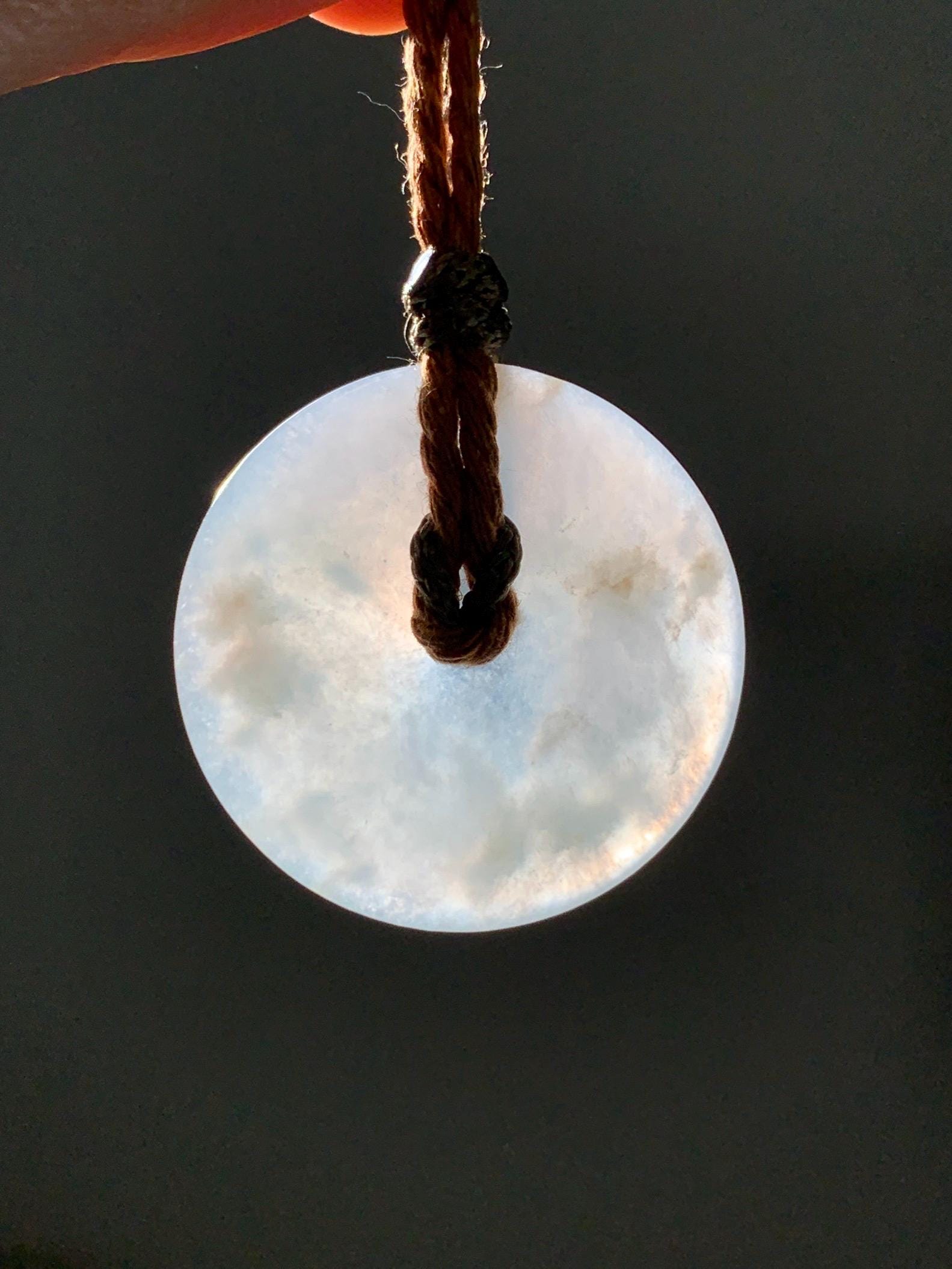 Natural Grade A Icy Translucent Pastel Sage Green Jade Jadeite Ping An Kou Donut Pendant Rope Necklace 26" 18g 天然冰浅绿色翡翠平安扣吊坠项链 MQQ550B