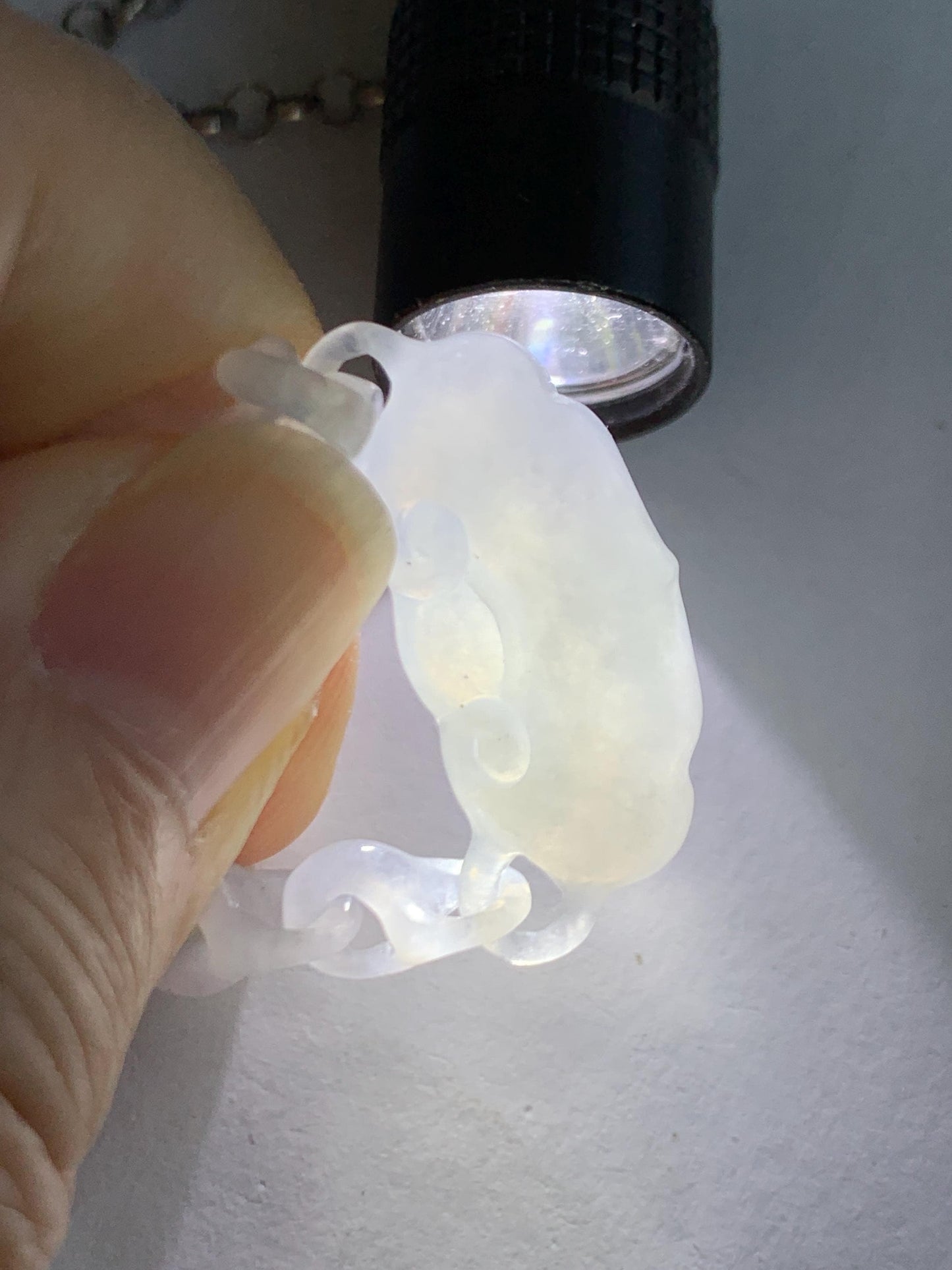 Natural Grade A Icy Translucent Gelatinous White Jade Jadeite Ruyi Lock Interlocking Links Necklace Sterling Silver 19” 天然冰胶白翡翠如意环环相扣项MRY363