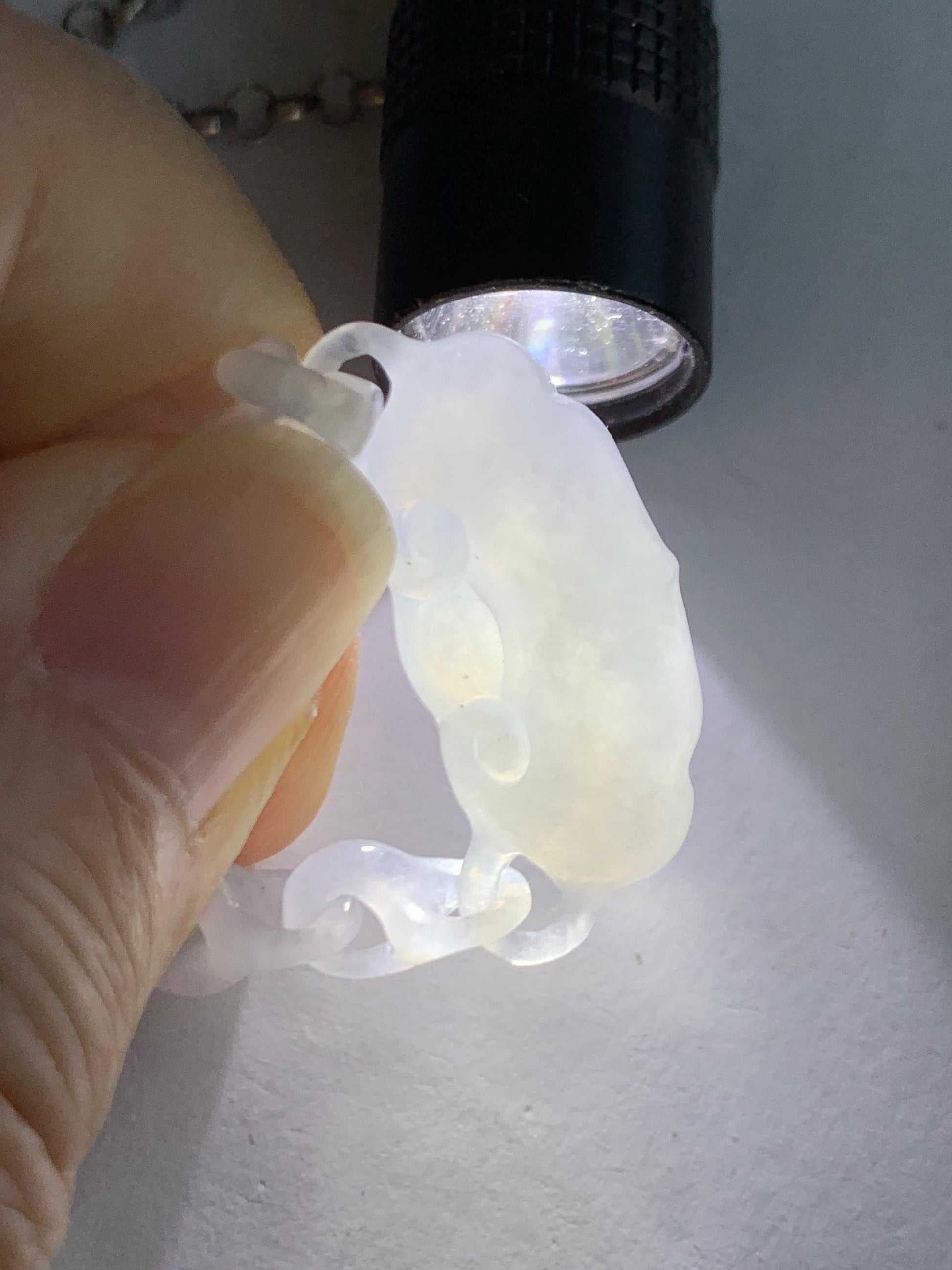 Natural Grade A Icy Translucent Gelatinous White Jade Jadeite Ruyi Lock Interlocking Links Necklace Sterling Silver 19” 天然冰胶白翡翠如意环环相扣项MRY363