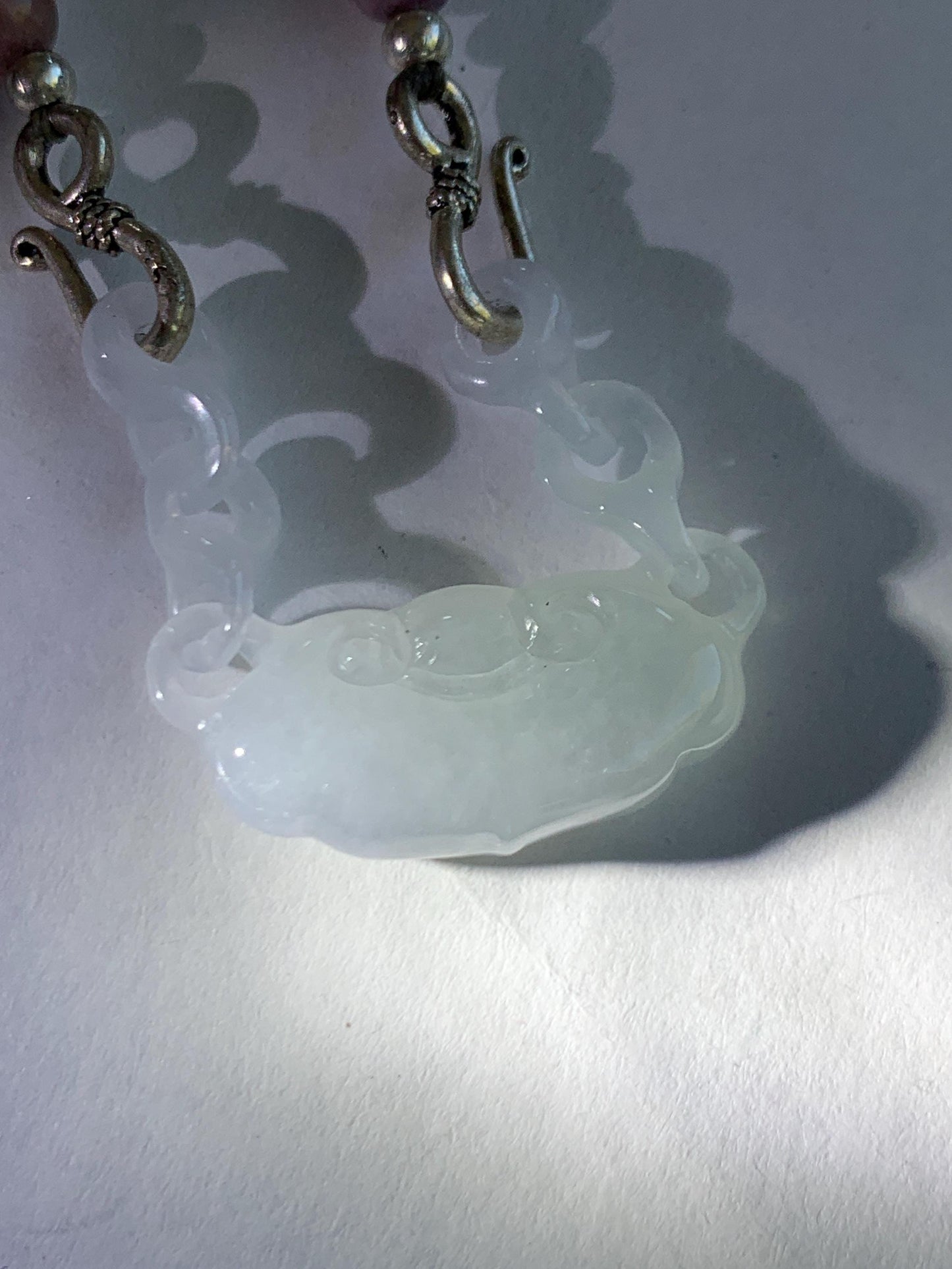 Natural Grade A Icy Translucent Gelatinous White Jade Jadeite Ruyi Lock Interlocking Links Necklace Sterling Silver 19” 天然冰胶白翡翠如意环环相扣项MRY363
