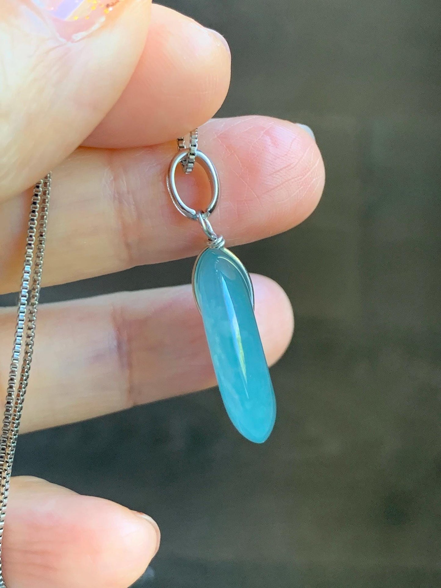 Certified Natural Grade A Guatemalan Icy Highly Translucent Teal Jade Jadeite Ping An Kou Donut Pendant Sterling Silver 天然冰危蓝翡翠平安扣吊坠 1121