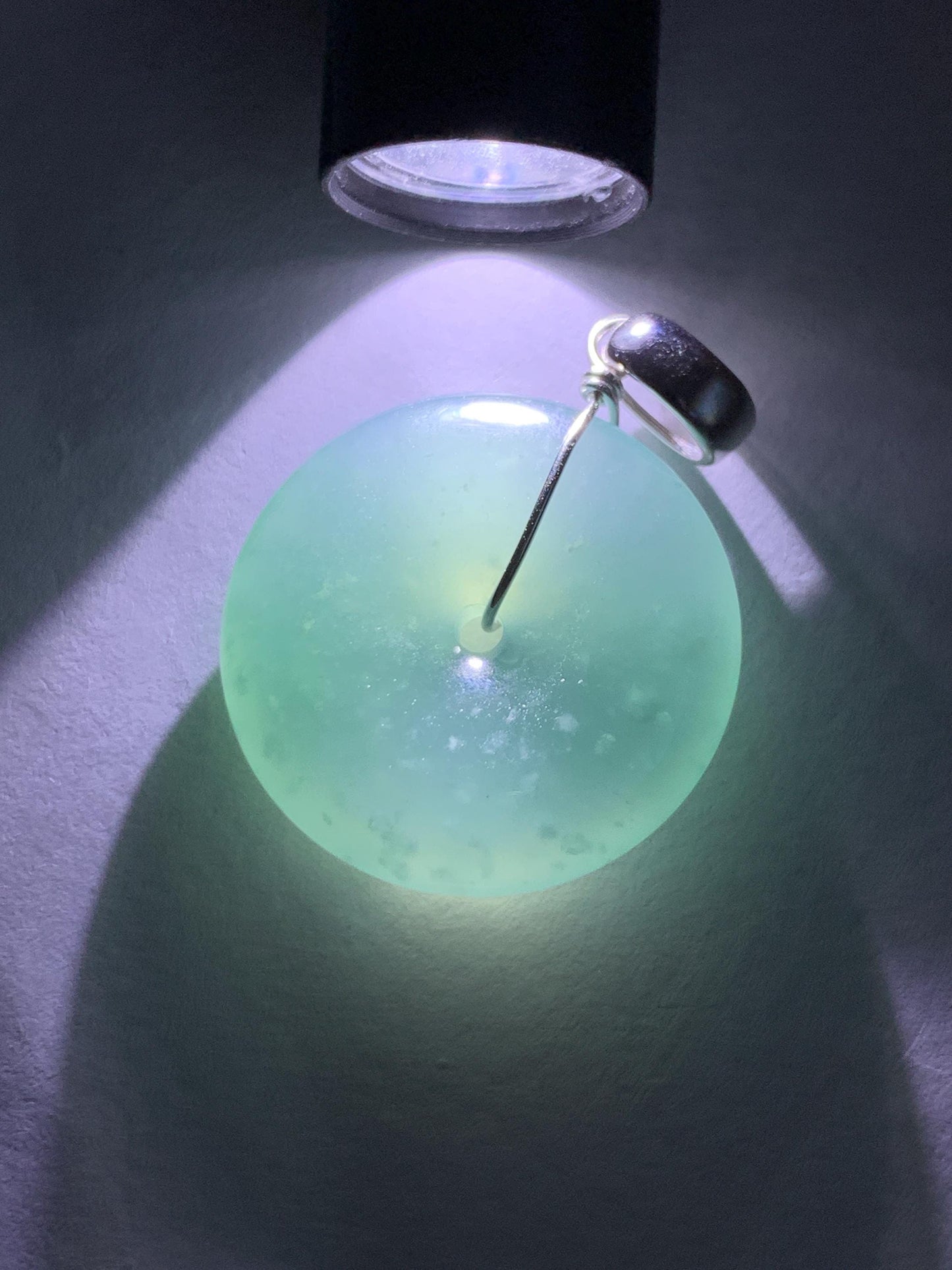 Certified Natural Grade A Guatemalan Icy Highly Translucent Teal Jade Jadeite Ping An Kou Donut Pendant Sterling Silver 天然冰危蓝翡翠平安扣吊坠 1121
