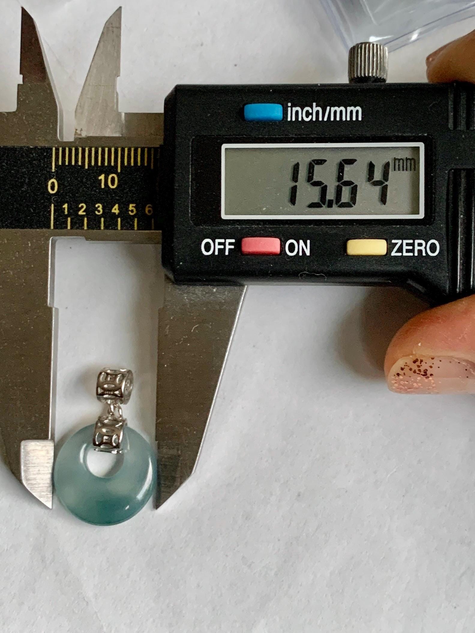 Natural Grade A Guatemalan Icy Translucent Pastel Teal Blue Jade Jadeite Ping An Kou Donut Pendant Sterling Silver 天然冰胶危飘蓝翡翠平安扣吊坠 WGZ55B