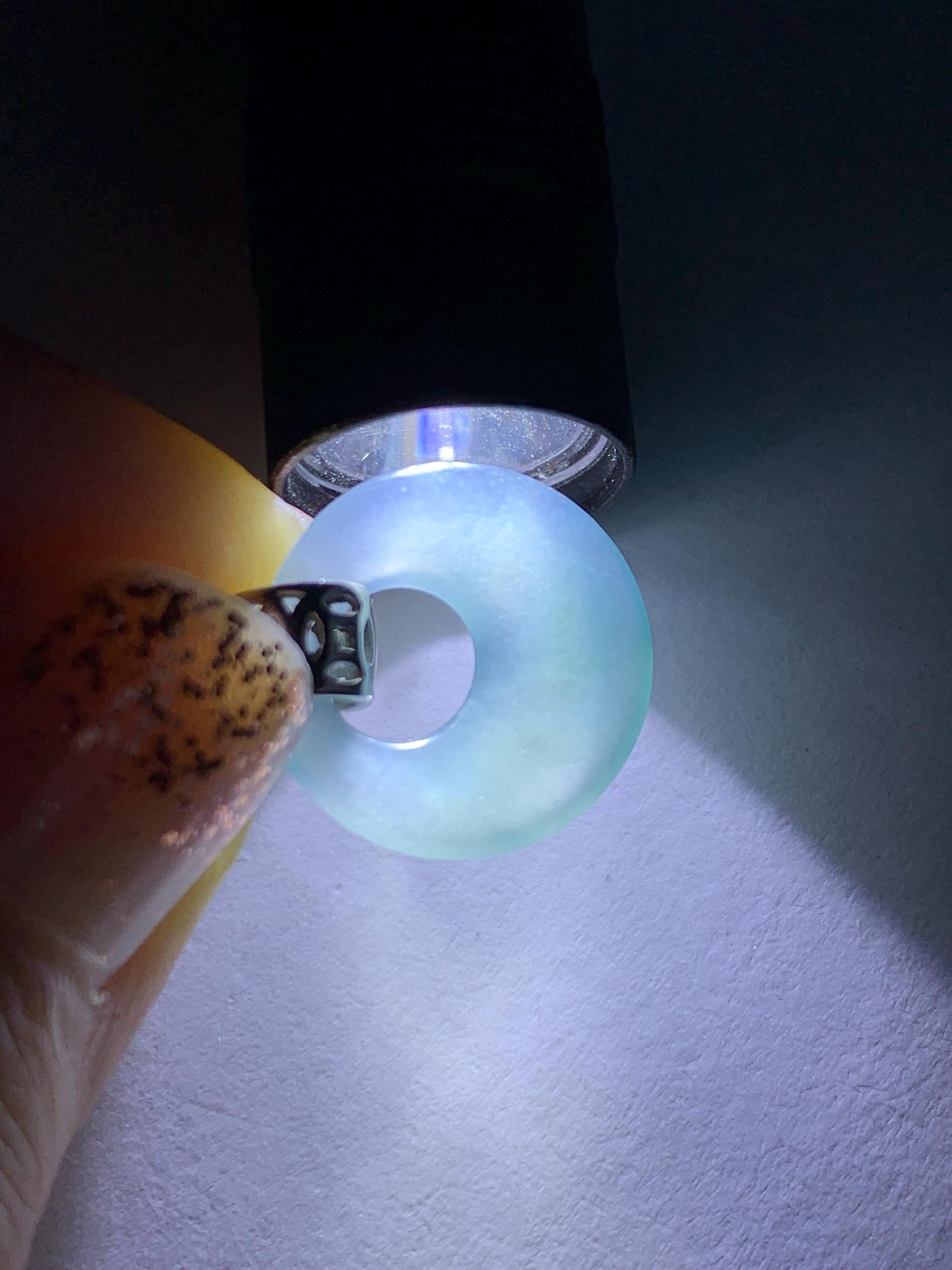 Natural Grade A Guatemalan Icy Translucent Pastel Teal Blue Jade Jadeite Ping An Kou Donut Pendant Sterling Silver 天然冰胶危飘蓝翡翠平安扣吊坠 WGZ55B