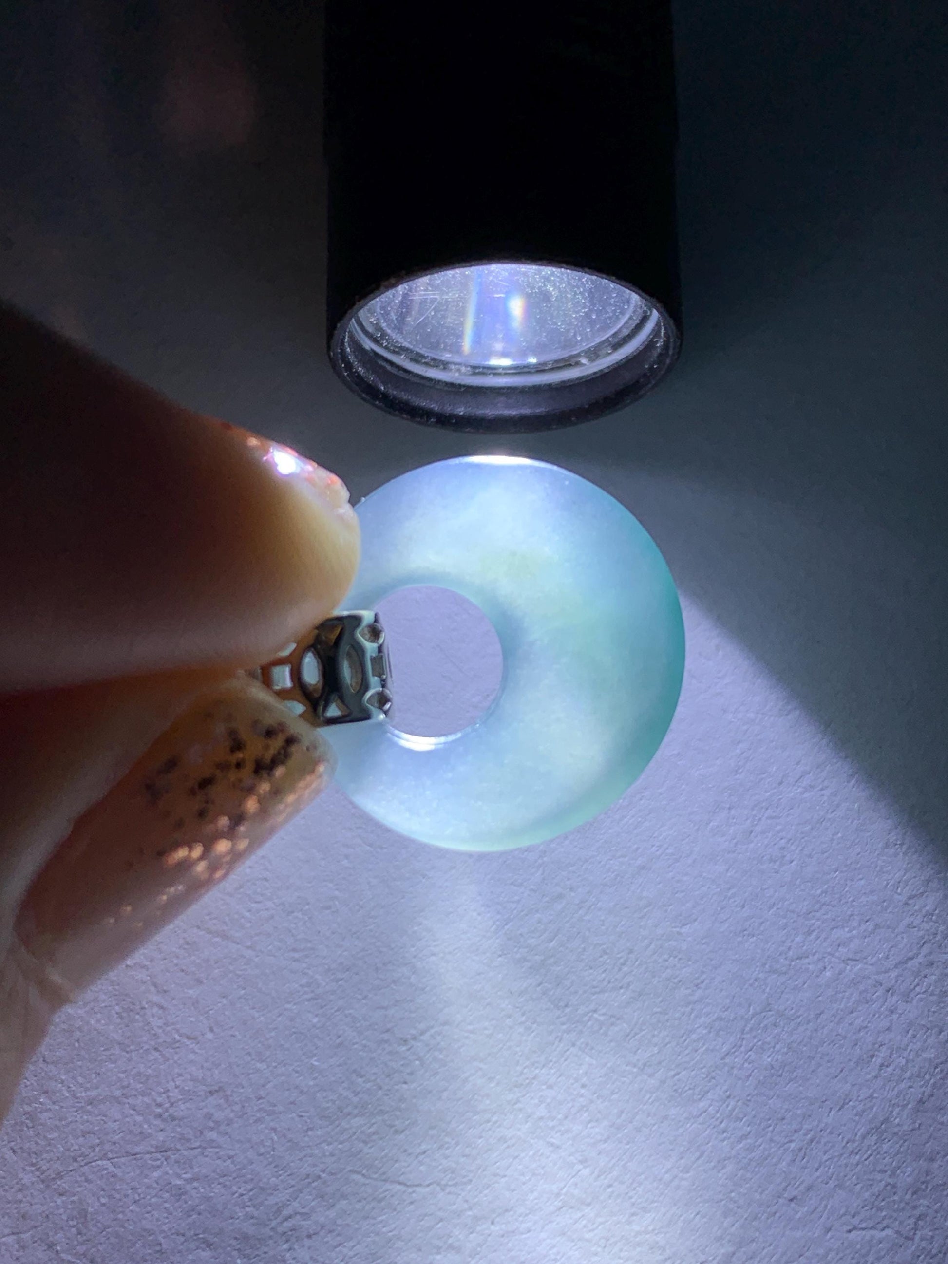 Natural Grade A Guatemalan Icy Translucent Pastel Teal Blue Jade Jadeite Ping An Kou Donut Pendant Sterling Silver 天然冰胶危飘蓝翡翠平安扣吊坠 WGZ55B