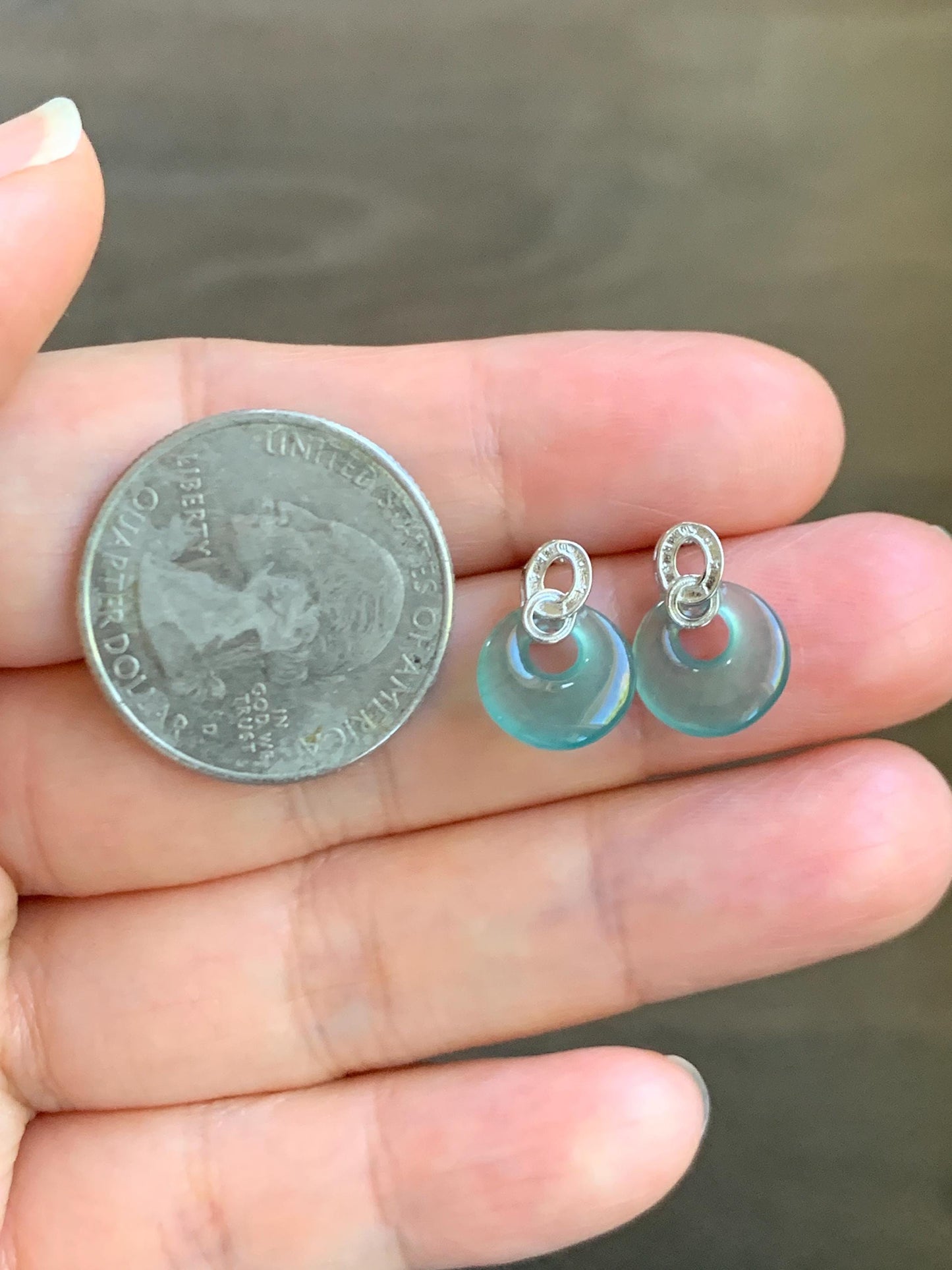 Natural Grade A Guatemalan Icy Highly Translucent Teal Blue Jade Jadeite Princess Donut Stud Earrings Sterling Silver 天然冰危蓝翡翠公主扣银镶耳钉 WGZ66Y