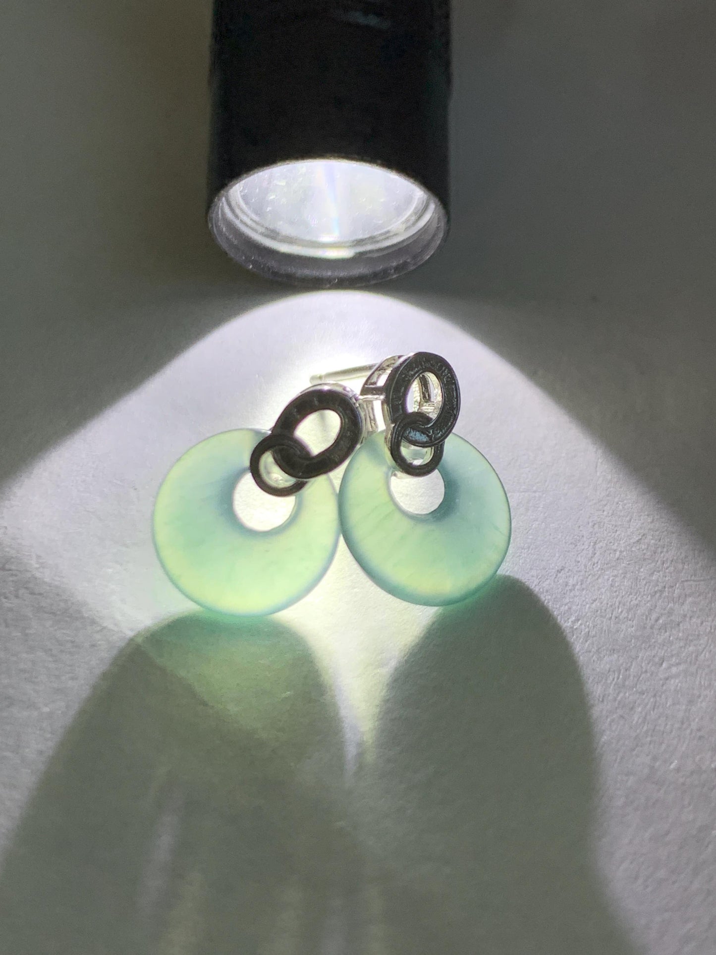 Natural Grade A Guatemalan Icy Highly Translucent Teal Blue Jade Jadeite Princess Donut Stud Earrings Sterling Silver 天然冰危蓝翡翠公主扣银镶耳钉 WGZ66Y
