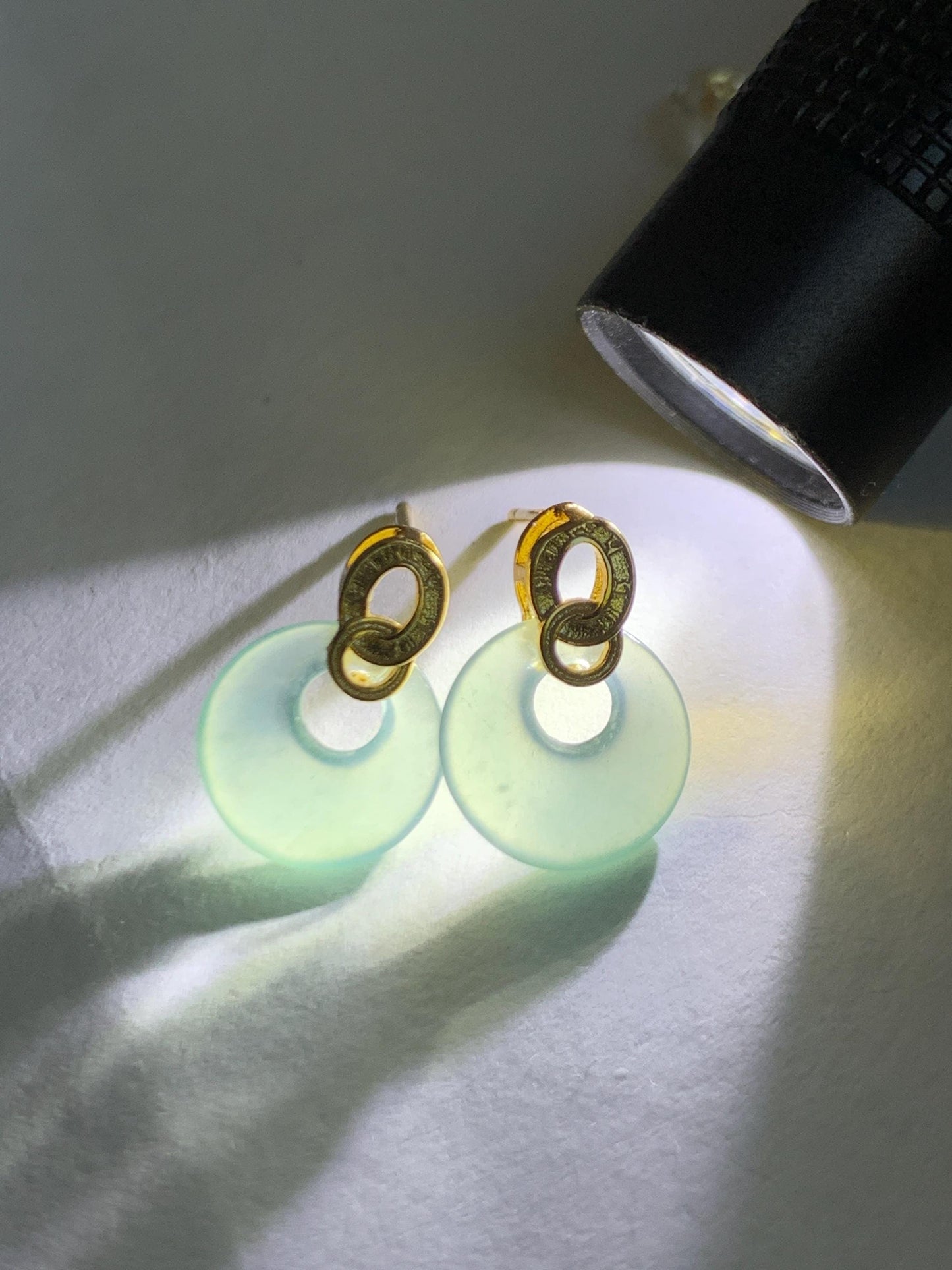 Natural Grade A Guatemalan Icy Highly Translucent Pastel Blue Jade Jadeite Princess Donut Stud Earrings Sterling Silver 天然冰危淡蓝翡翠公主扣耳钉WGZ66J