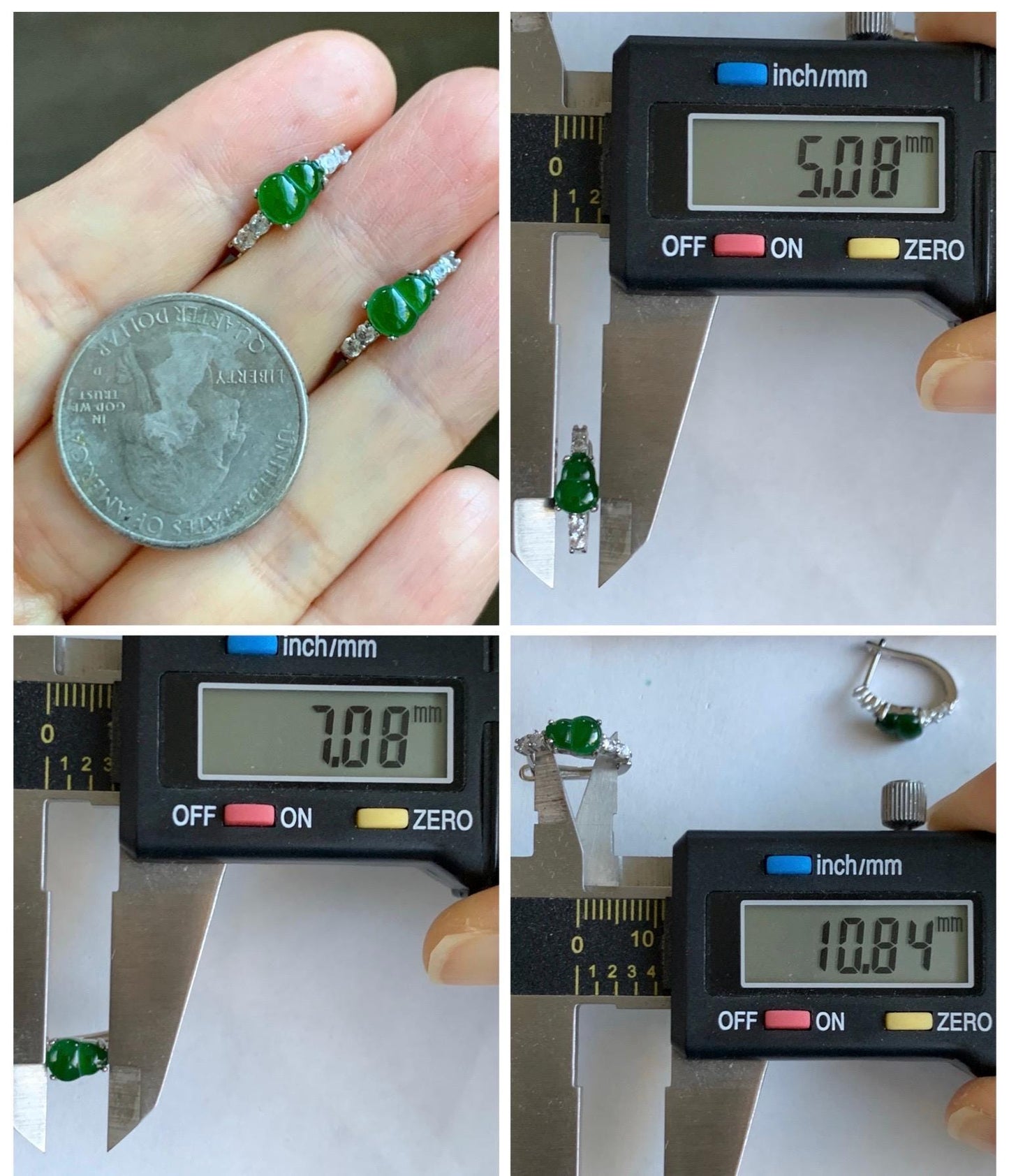 Natural Grade A Guatemalan Icy Translucent Vibrant Green Jade Jadeite Gourd Hulu Hoop Huggie Earrings Sterling Silver 天然冰危绿翡翠葫芦银镶耳包 WCH99