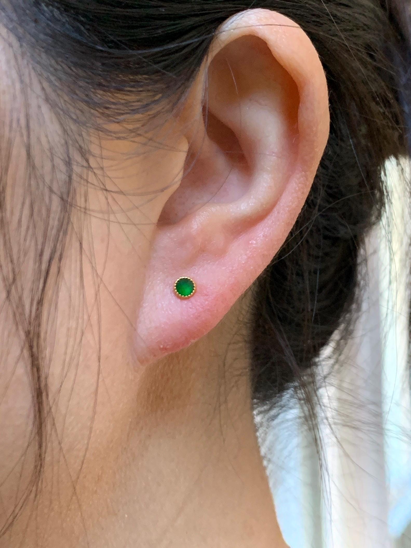 Natural Grade A Guatemalan Icy Translucent Vibrant Green Jade Jadeite Faceted Petite Stud Earrings Sterling Silver 天然冰危绿翡翠切割面耳钉 QGW105B