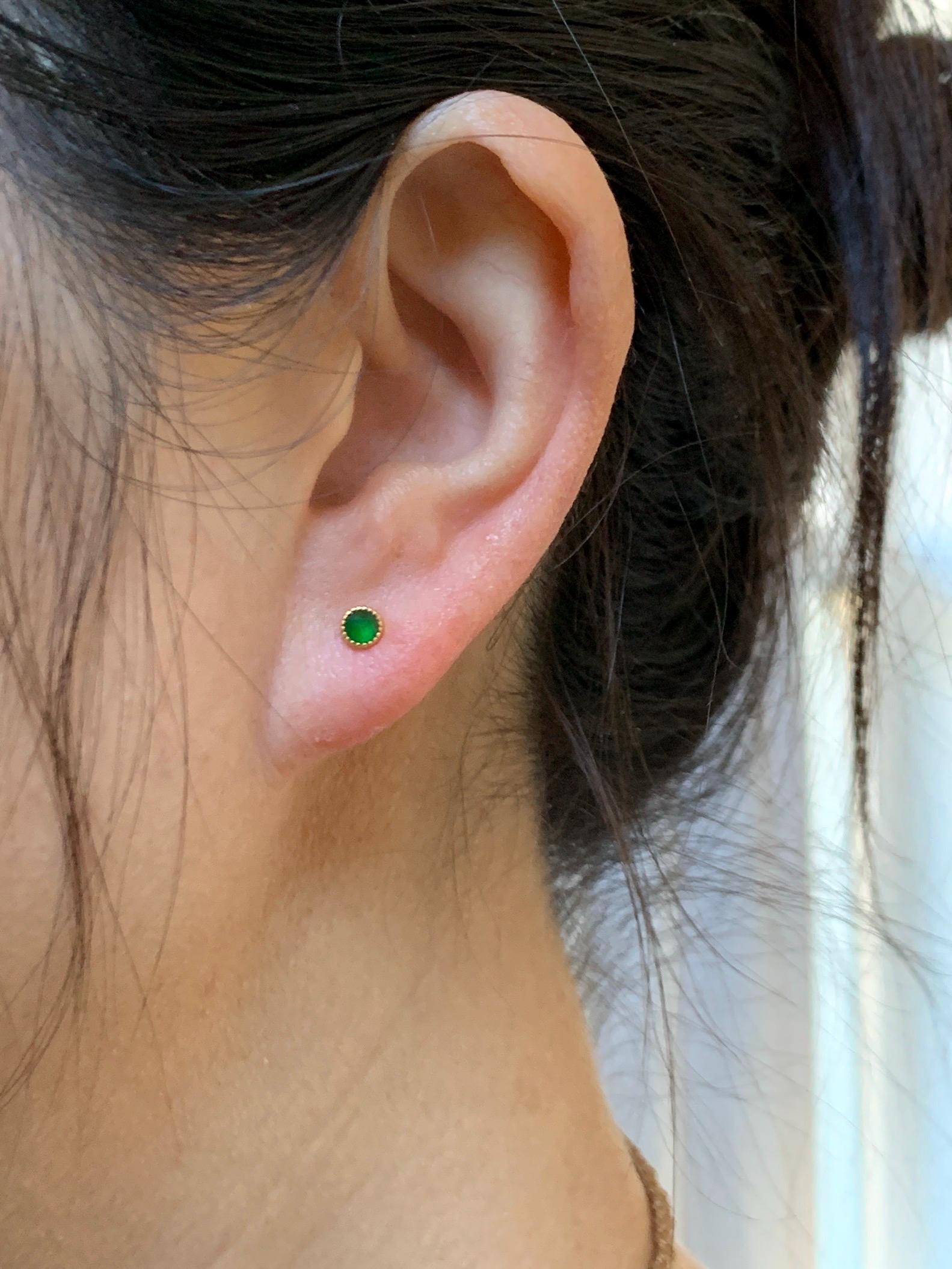 Natural Grade A Guatemalan Icy Translucent Vibrant Green Jade Jadeite Faceted Petite Stud Earrings Sterling Silver 天然冰危绿翡翠切割面耳钉 QGW105B