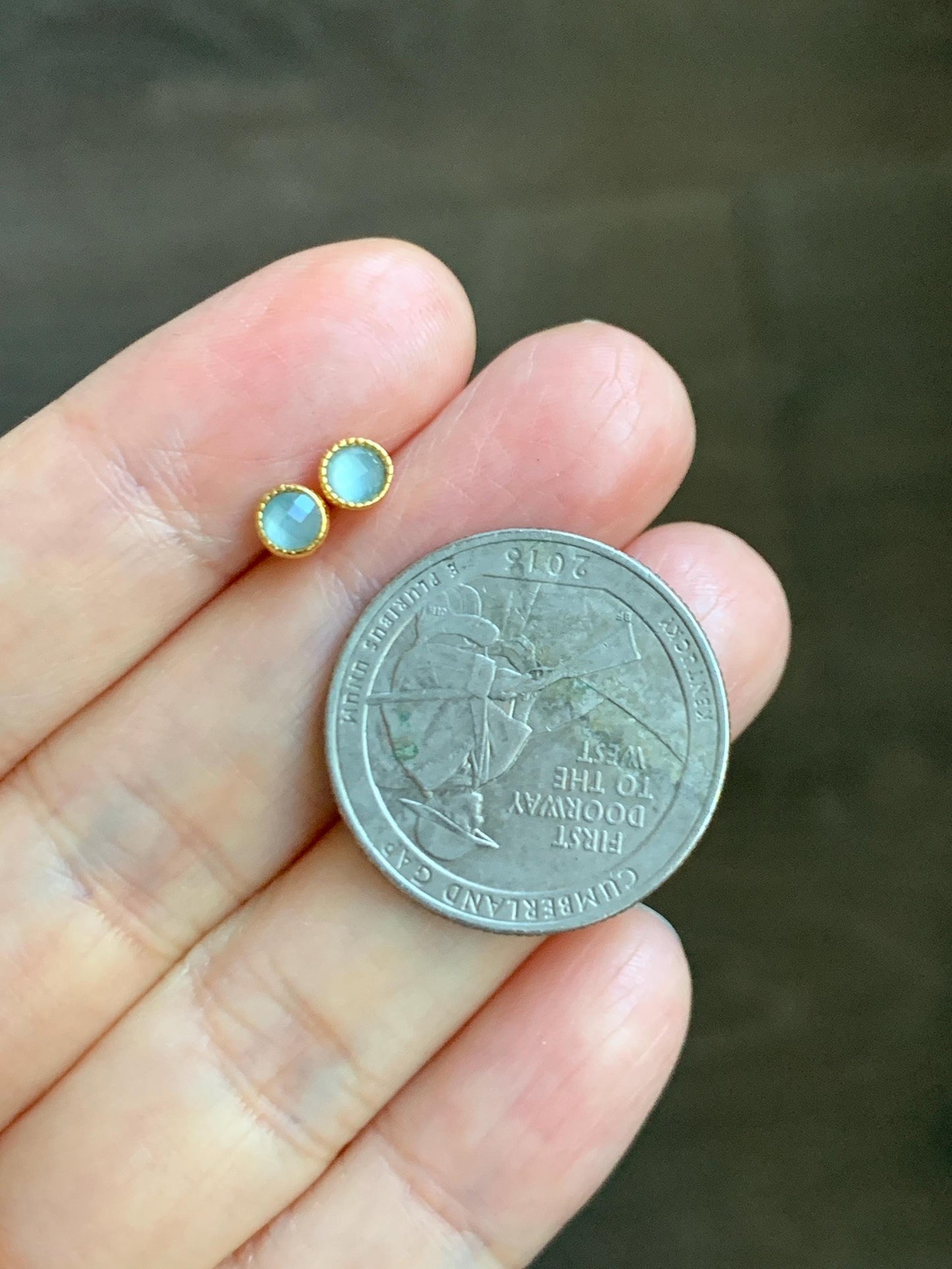 Natural Grade A Guatemalan Icy Translucent Pastel Blue Jade Jadeite Faceted Petite Stud Earrings Sterling Silver 天然冰危浅蓝翡翠切割面耳钉 QGW105C