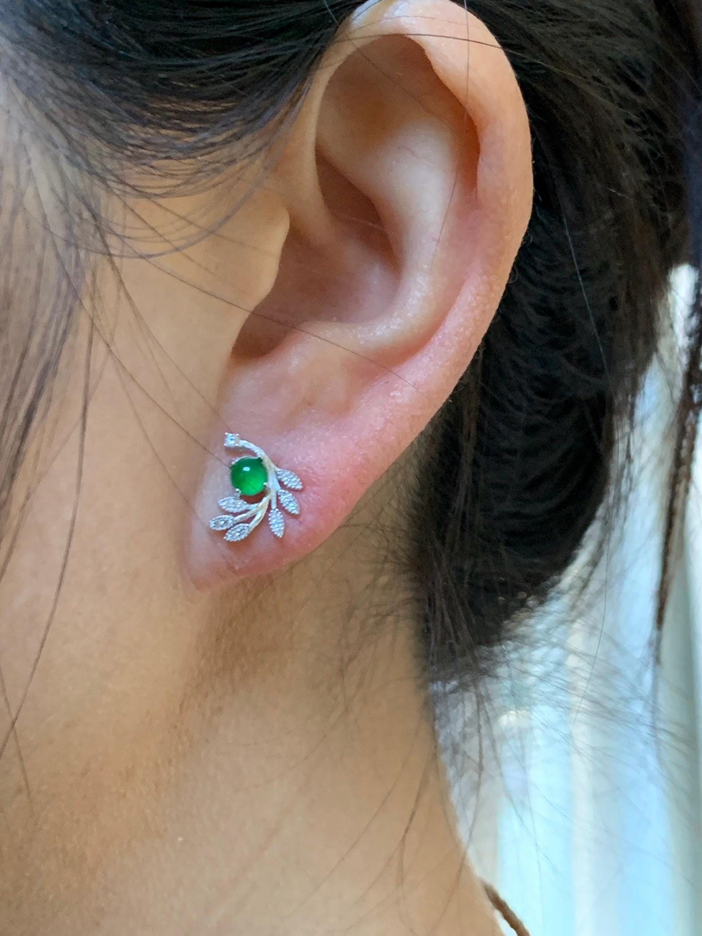 Natural Grade A Guatemalan Icy Translucent Vibrant Green Jade Jadeite Stud Earrings Sterling Silver 天然冰危绿翡翠耳钉 WXH55