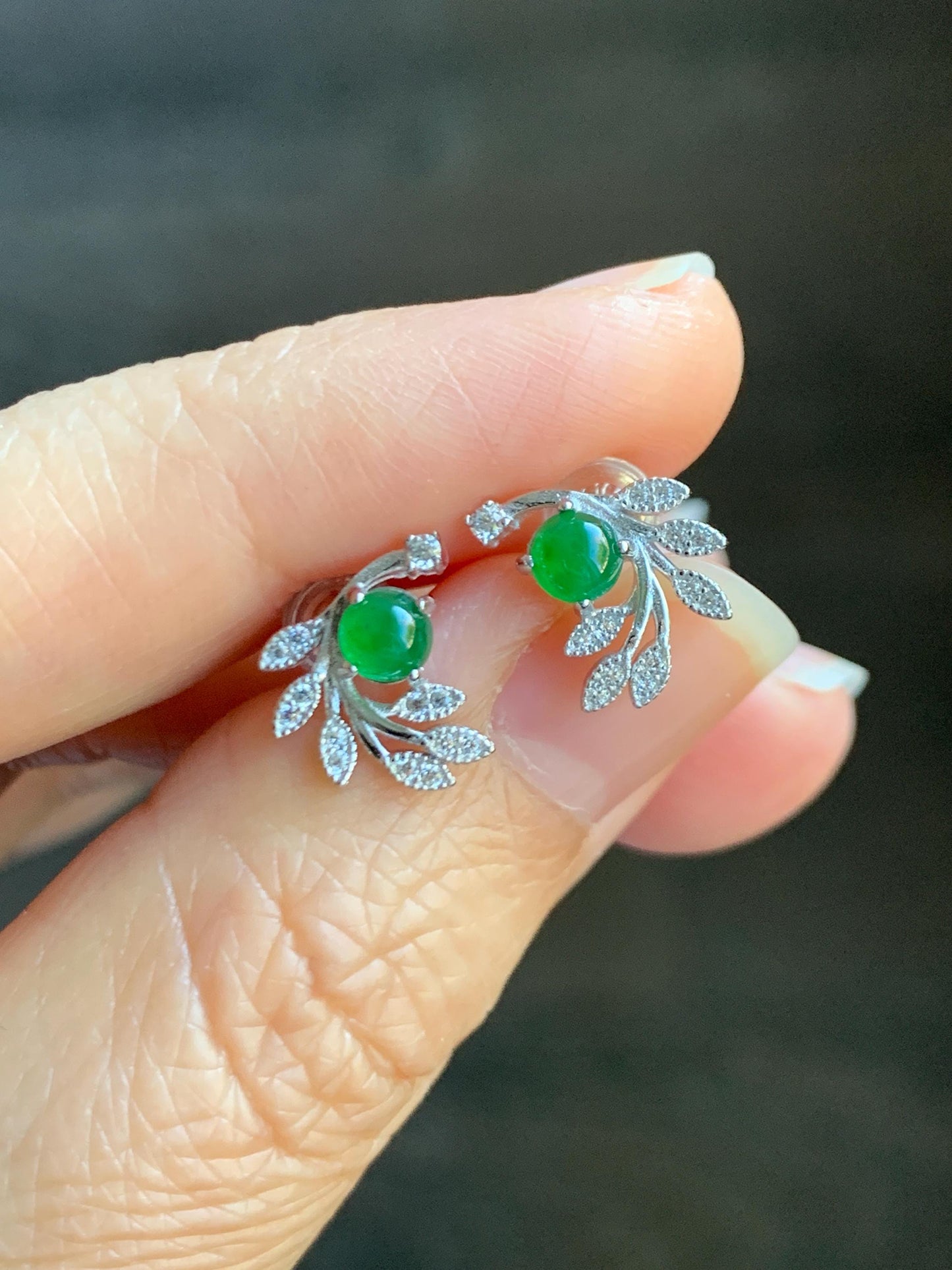 Natural Grade A Guatemalan Icy Translucent Vibrant Green Jade Jadeite Stud Earrings Sterling Silver 天然冰危绿翡翠耳钉 WXH55