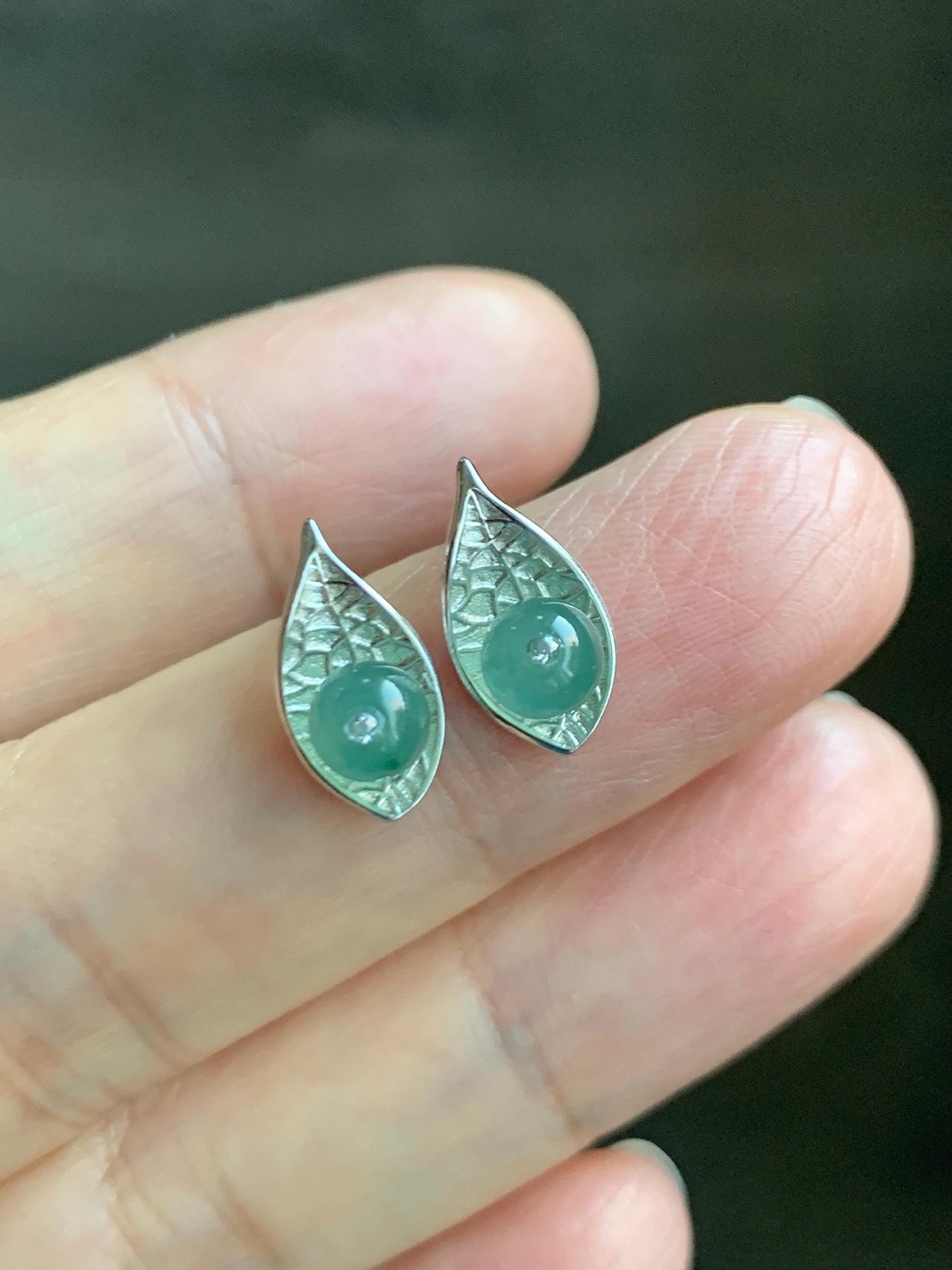 Natural Guatemalan Grade A Icy Highly Translucent Light Teal Green Jadeite Beads Stud Earrings Sterling Silver 天然冰危晴蓝翡翠小圆珠耳钉 DZY66