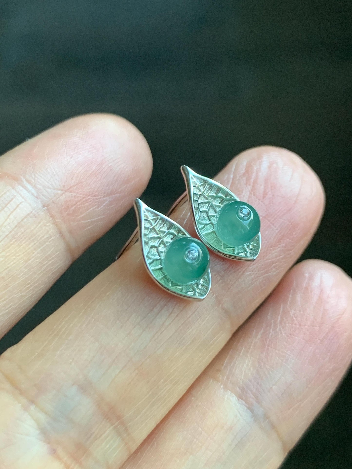 Natural Guatemalan Grade A Icy Highly Translucent Light Teal Green Jadeite Beads Stud Earrings Sterling Silver 天然冰危晴蓝翡翠小圆珠耳钉 DZY66