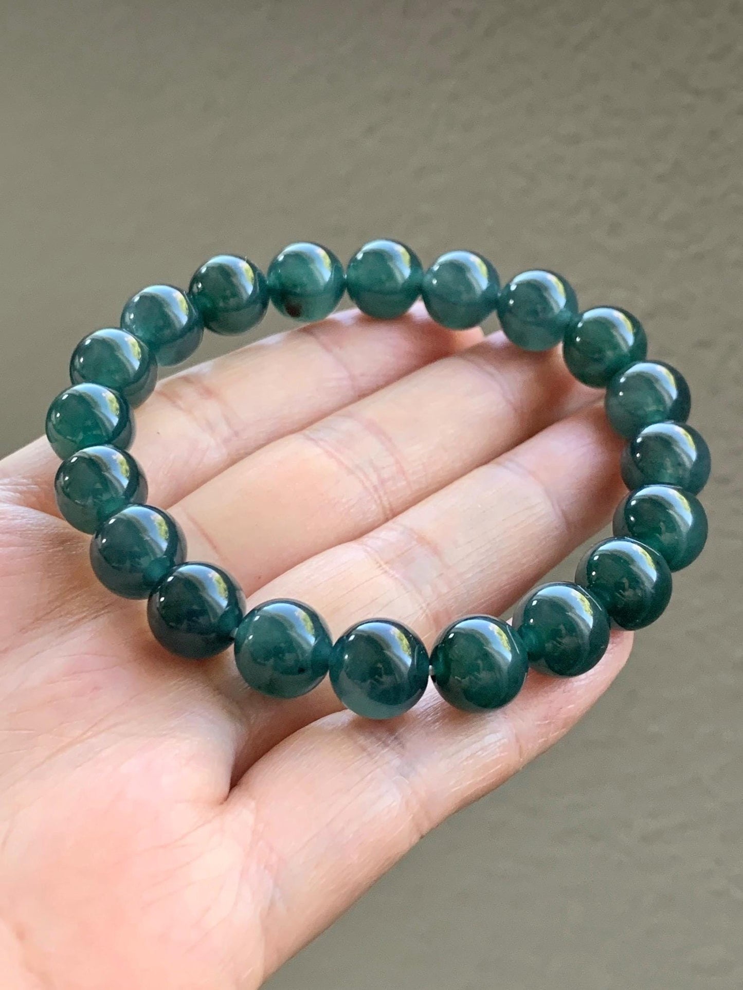 Natural Grade A Guatemalan Icy Translucent Dark Teal Blue Jade Jadeite Beaded Bracelet Stretchy 9.8mm 7.25” 32g 天然冰危深蓝翡翠圆珠手串 SHW660A