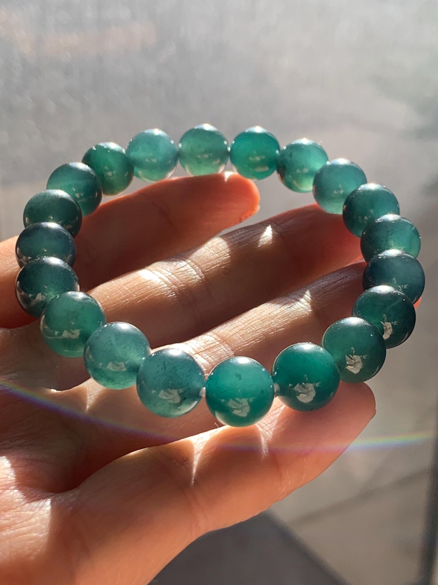 Natural Grade A Guatemalan Icy Translucent Dark Teal Blue Jade Jadeite Beaded Bracelet Stretchy 9.8mm 7.25” 32g 天然冰危深蓝翡翠圆珠手串 SHW660A