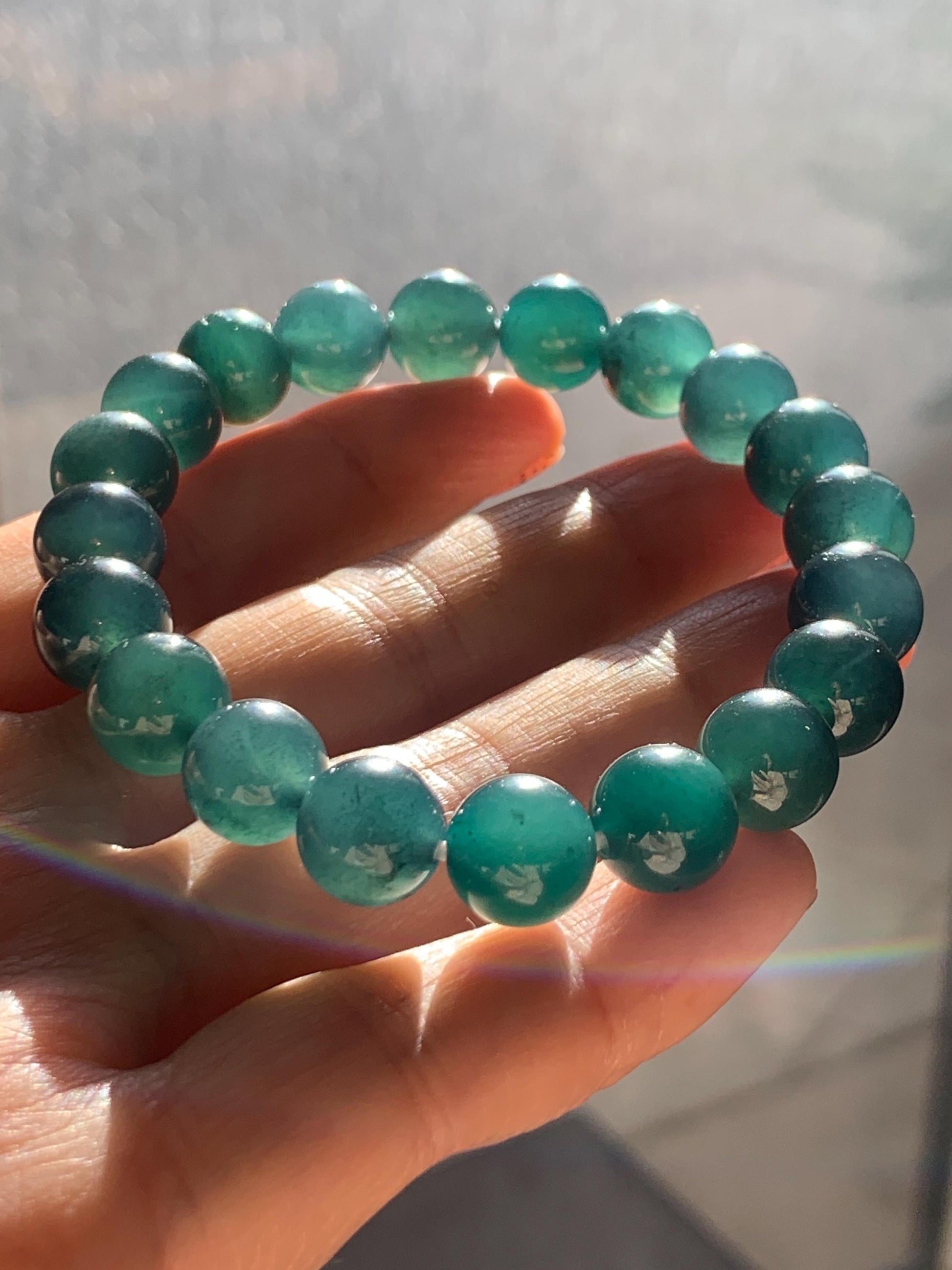 Natural Grade A Guatemalan Icy Translucent Dark Teal Blue Jade Jadeite Beaded Bracelet Stretchy 9.8mm 7.25” 32g 天然冰危深蓝翡翠圆珠手串 SHW660A