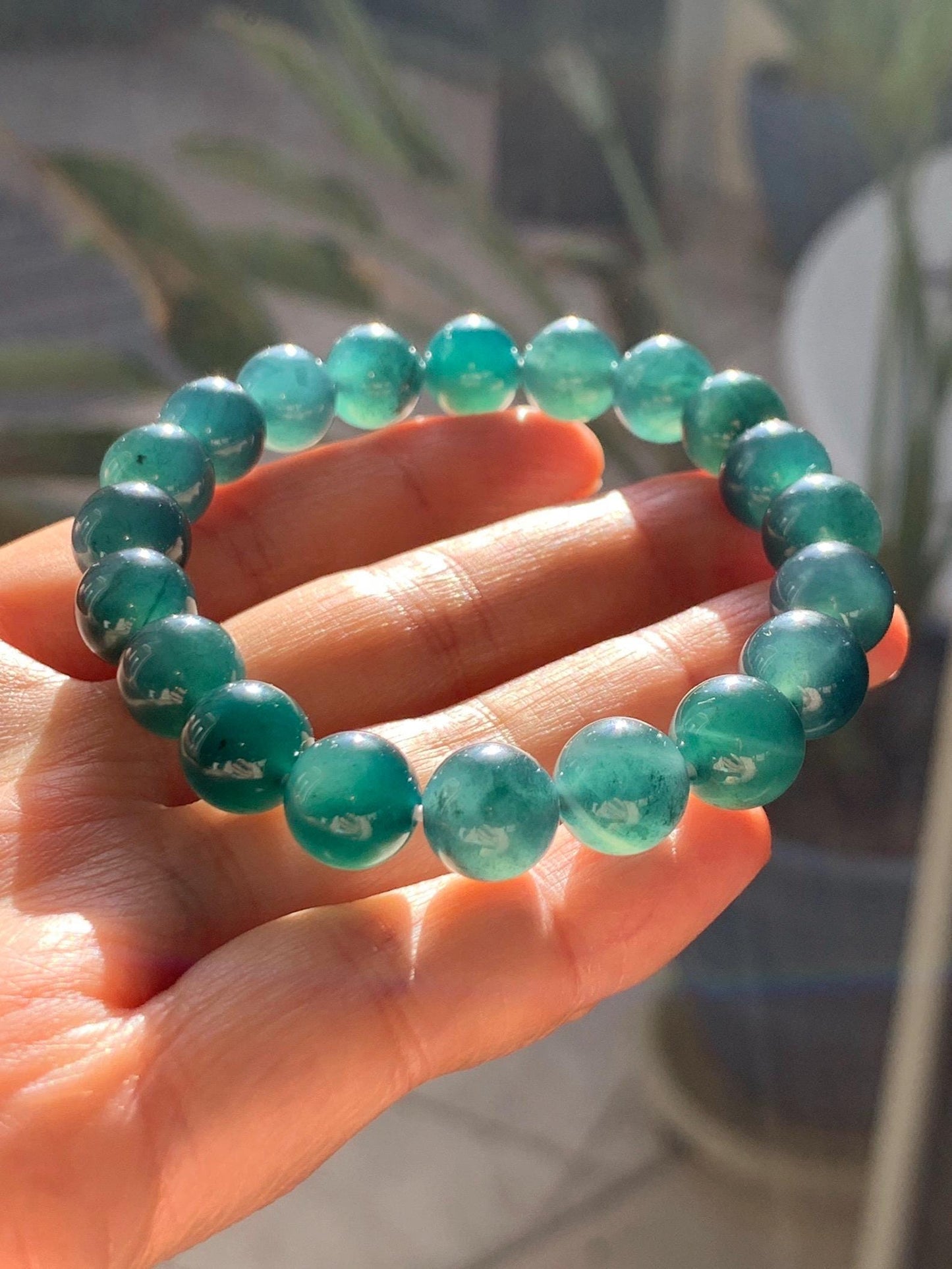 Natural Grade A Guatemalan Icy Translucent Dark Teal Blue Jade Jadeite Beaded Bracelet Stretchy 9.8mm 7.25” 32g 天然冰危深蓝翡翠圆珠手串 SHW660B