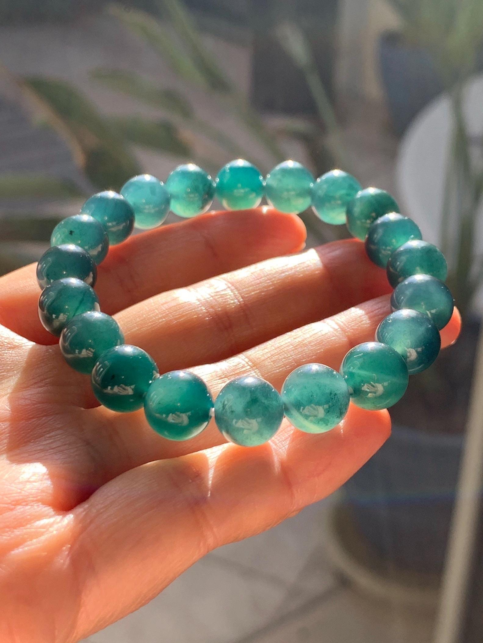 Natural Grade A Guatemalan Icy Translucent Dark Teal Blue Jade Jadeite Beaded Bracelet Stretchy 9.8mm 7.25” 32g 天然冰危深蓝翡翠圆珠手串 SHW660B