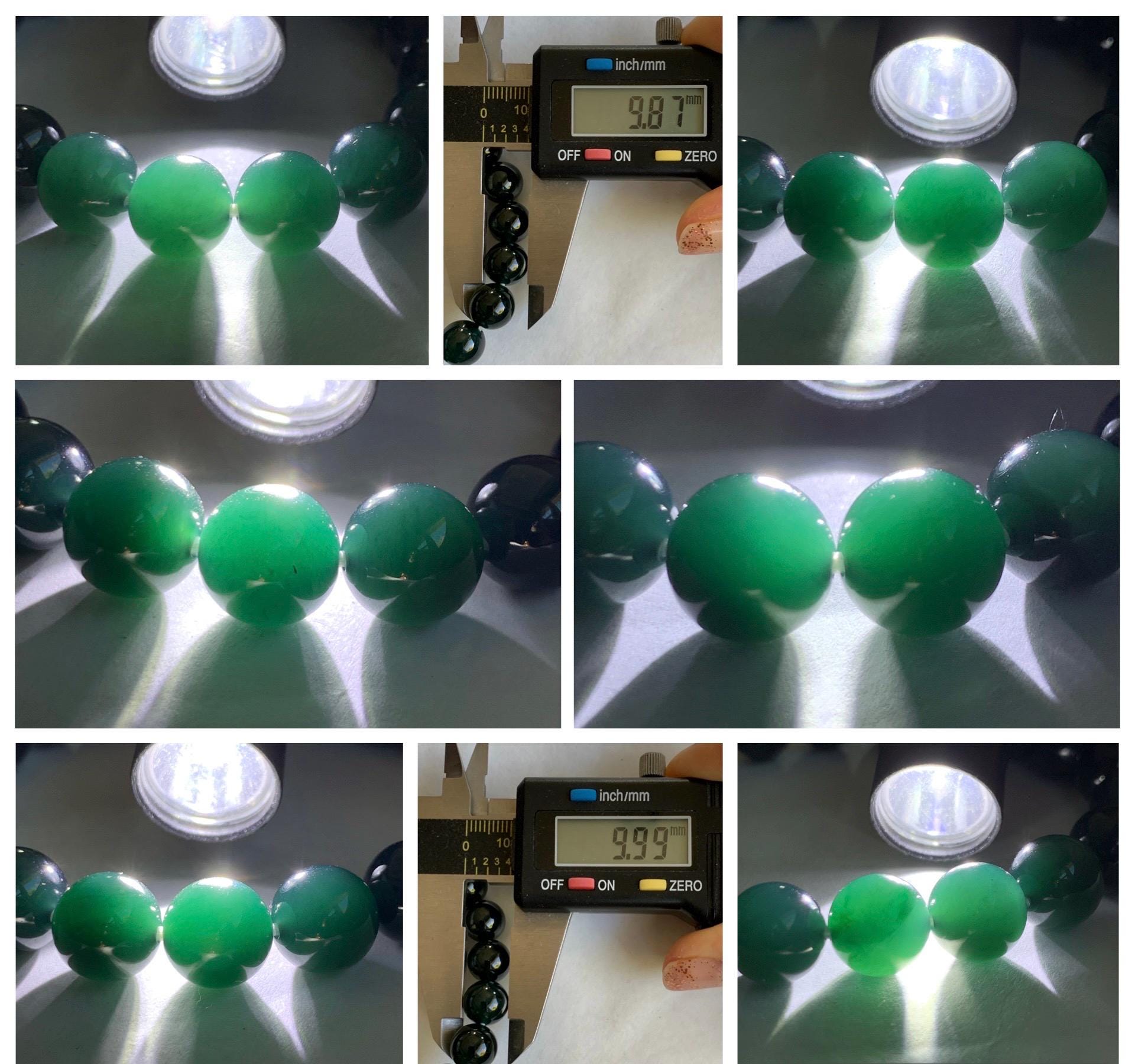 Natural Grade A Guatemalan Icy Translucent Gelatinous Black Jade Jadeite Beaded Bracelet Old Mine 9.8mm 7” 31g 天然老种冰危蓝底墨翠大卡手串 WMC770