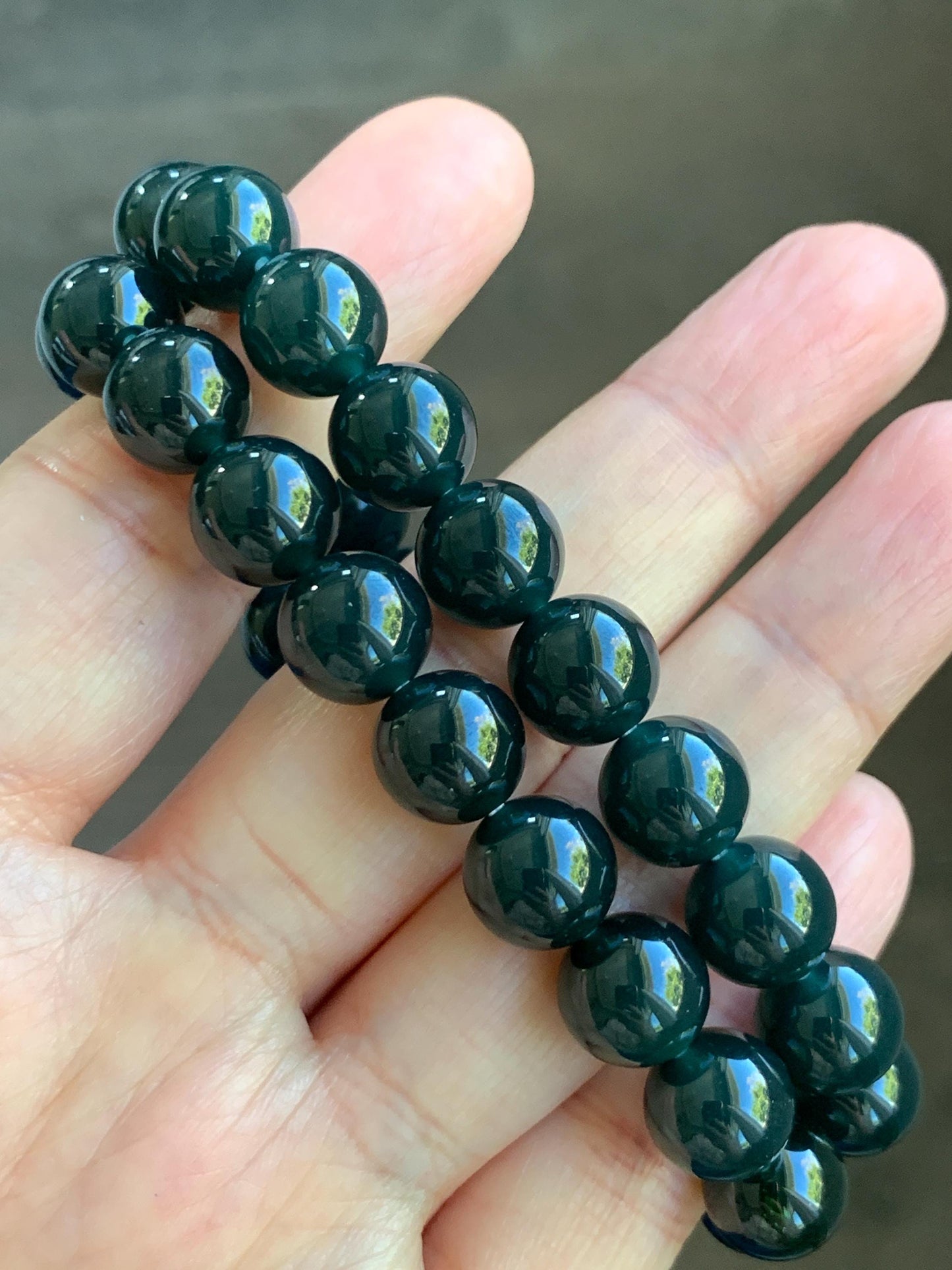 Natural Grade A Guatemalan Icy Translucent Gelatinous Black Jade Jadeite Beaded Bracelet Old Mine 9.8mm 7” 31g 天然老种冰危蓝底墨翠大卡手串 WMC770