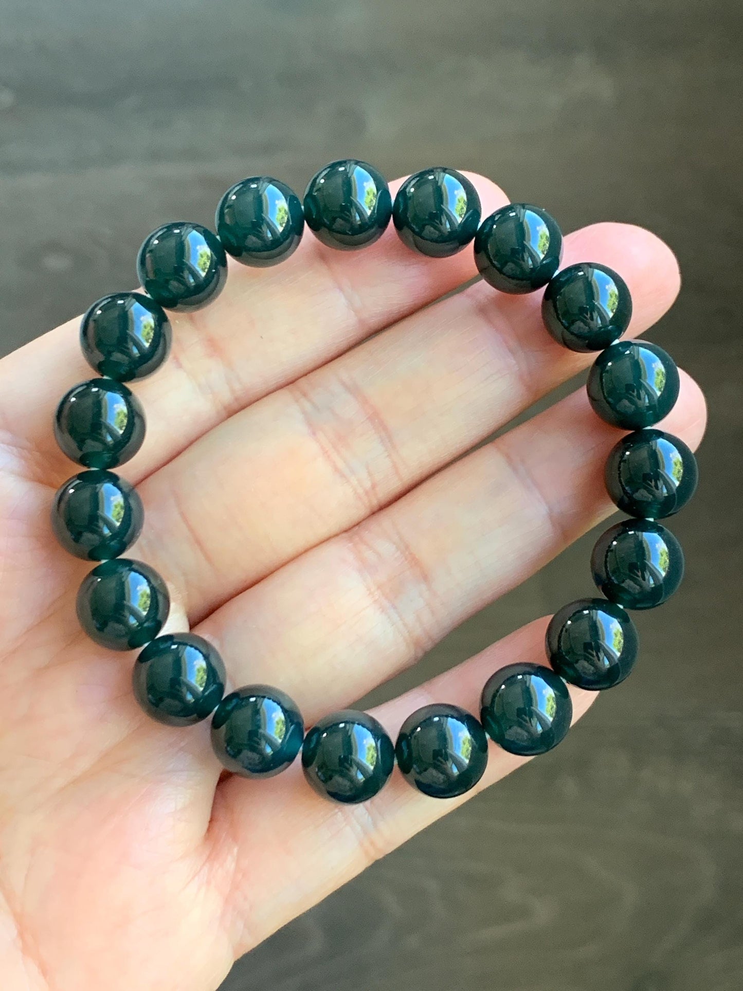 Natural Grade A Guatemalan Icy Translucent Gelatinous Black Jade Jadeite Beaded Bracelet Old Mine 9.8mm 7” 31g 天然老种冰危蓝底墨翠大卡手串 WMC770